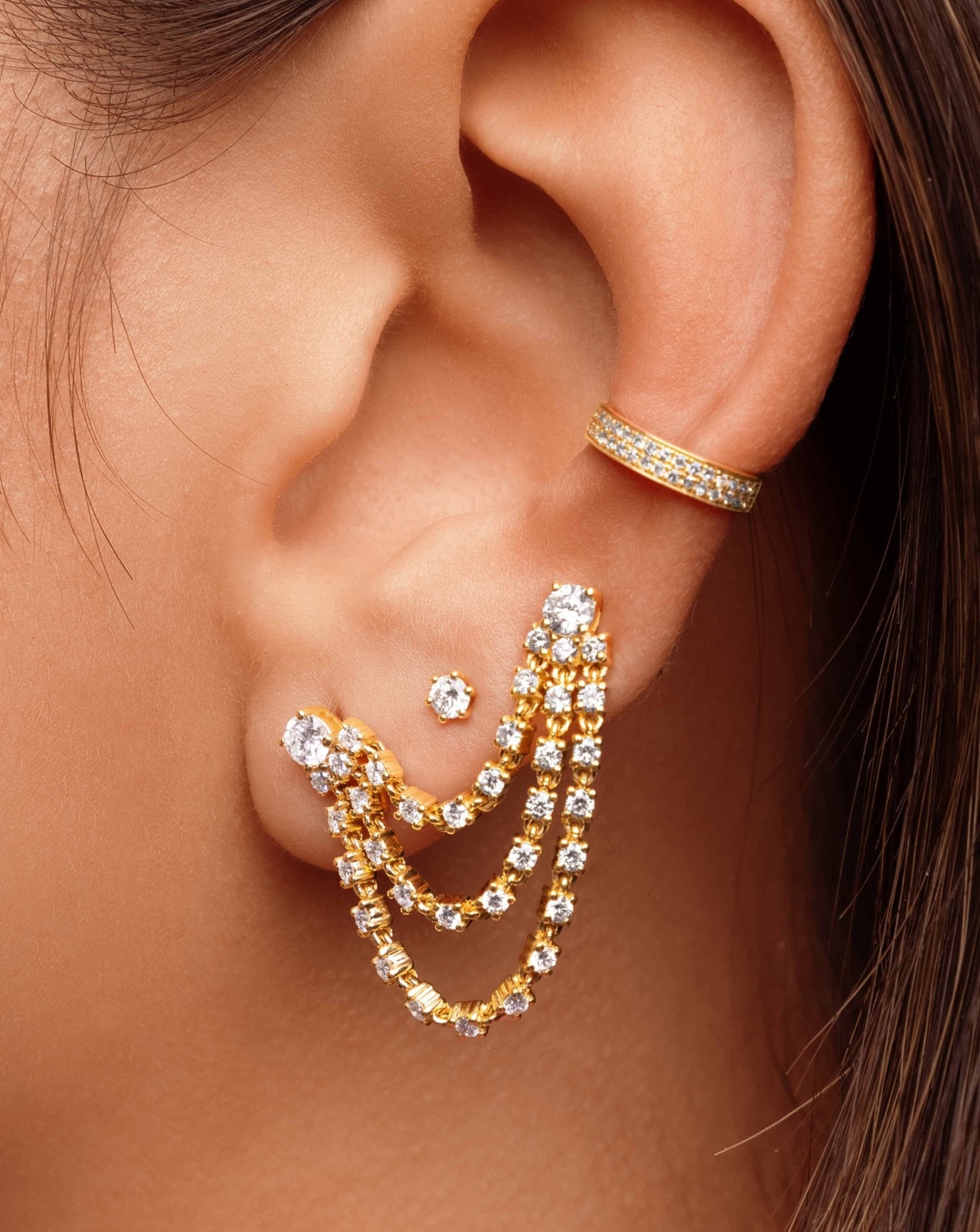 Triple Diamond Chain Drop Earrings - Sparkle Society
