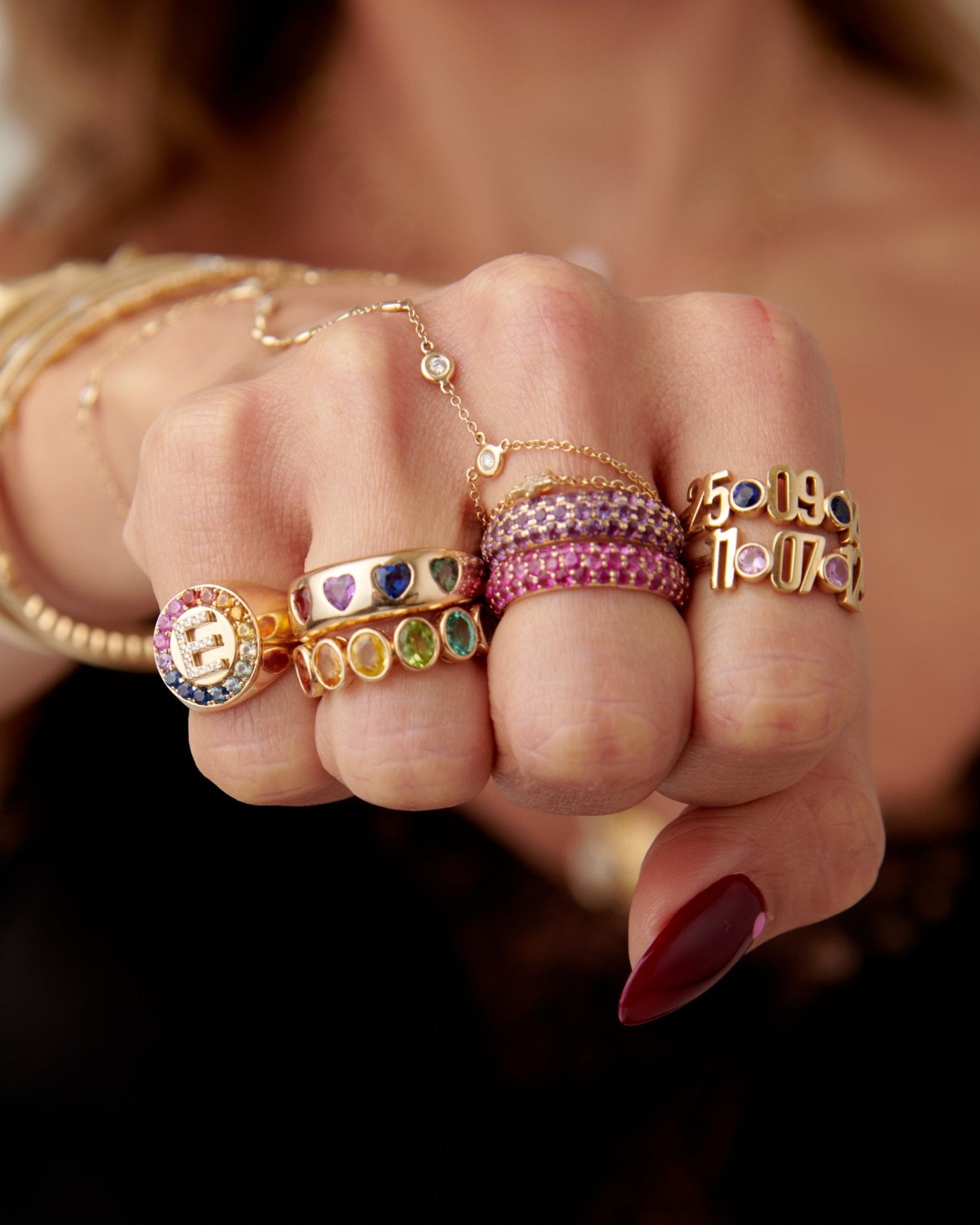 Triple Row Gemstone Bombe Ring - Sparkle Society