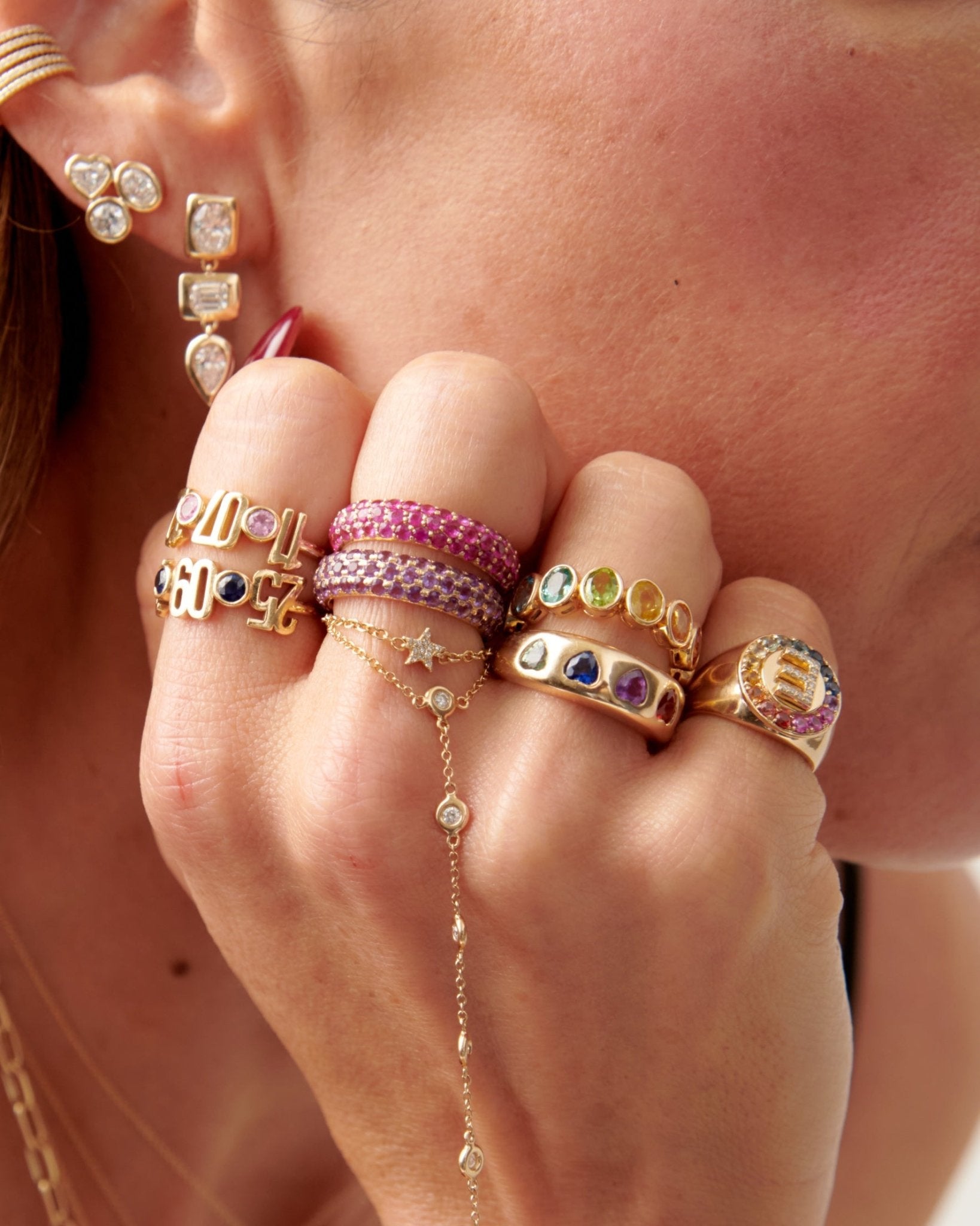 Triple Row Gemstone Bombe Ring - Sparkle Society