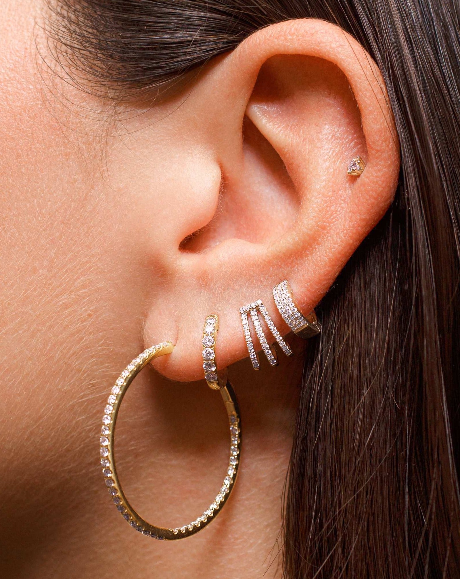 Triple Row Pave Diamond Caged Studs - Sparkle Society