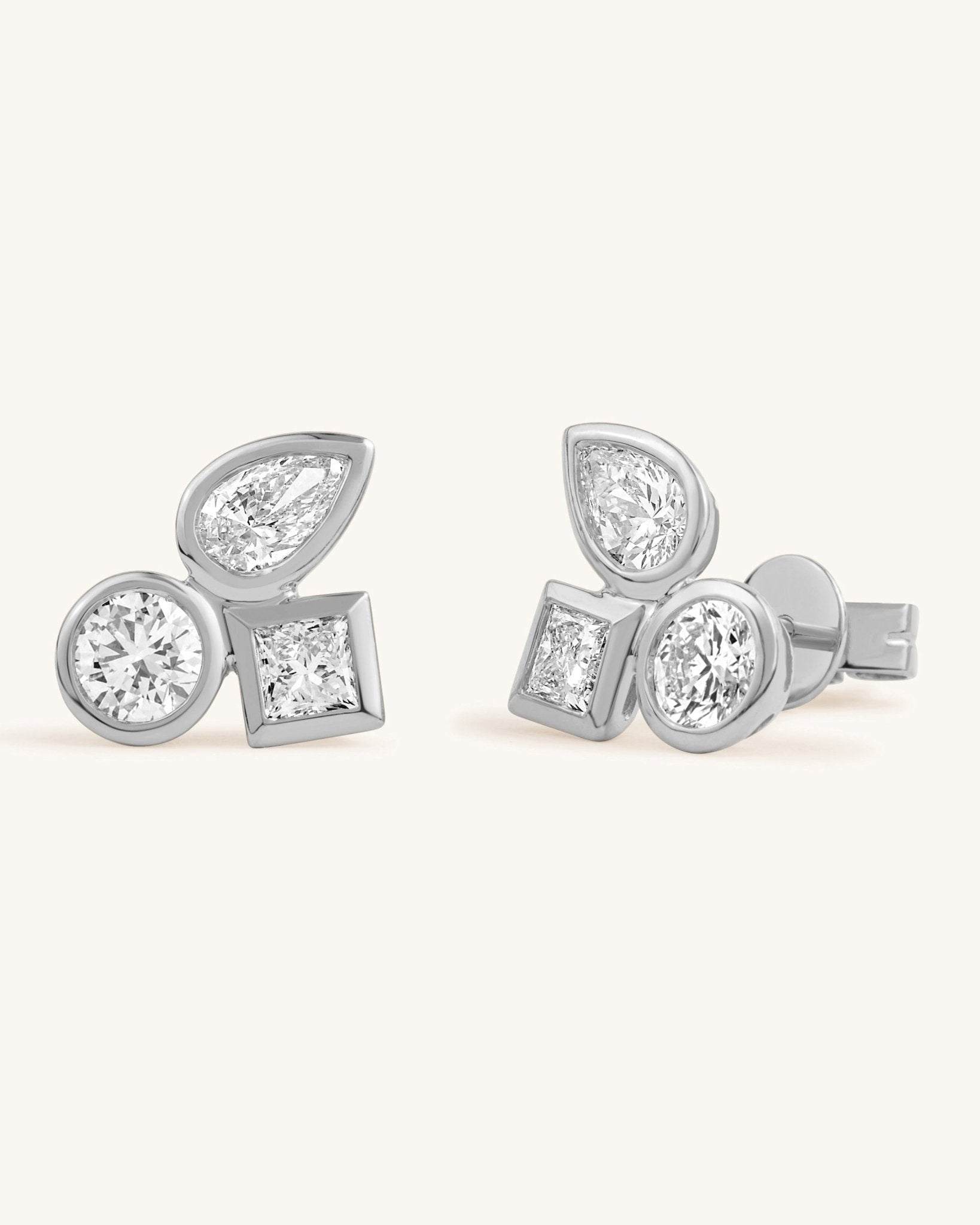 Triple Stone Multi Shape Diamond Bezel Studs - Sparkle Society