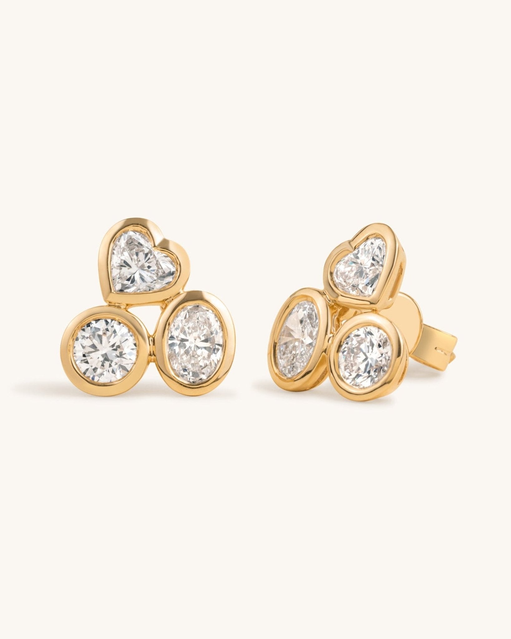 Triple Stone Multi Shape Diamond Bezel Studs - Sparkle Society