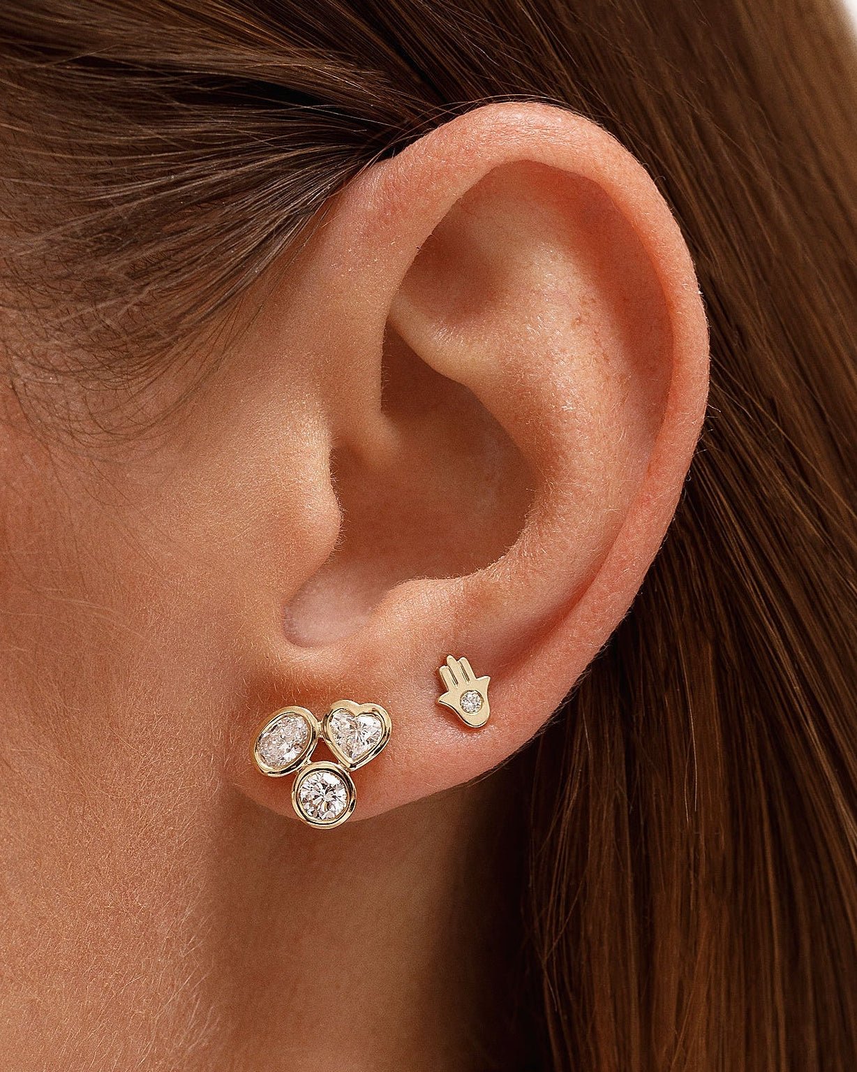 Triple Stone Multi Shape Diamond Bezel Studs - Sparkle Society