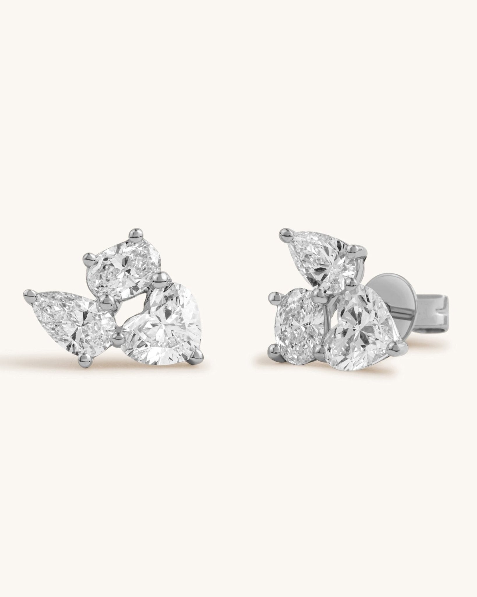 Triple Stone Multi Shape Diamond Prong Studs - Sparkle Society
