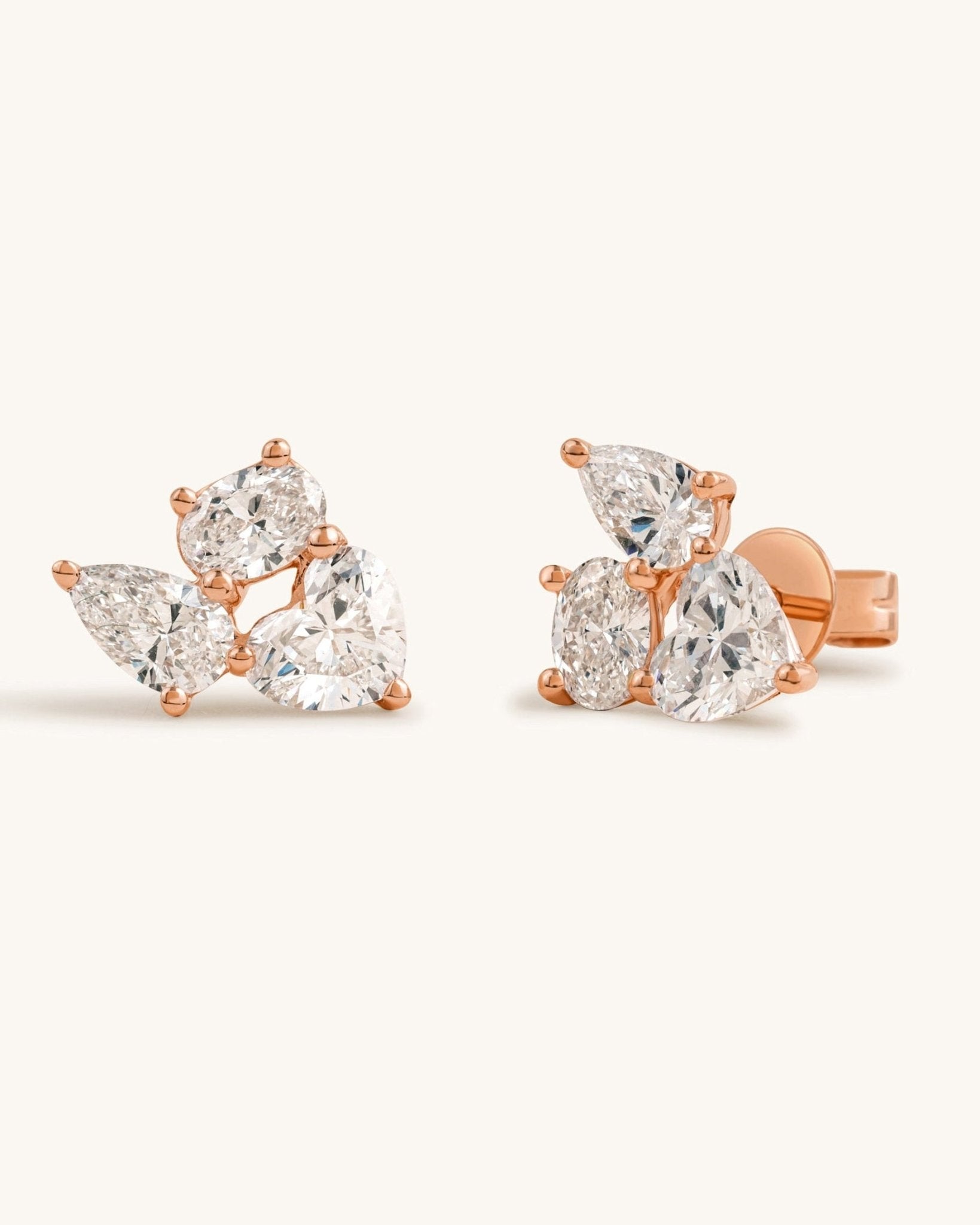 Triple Stone Multi Shape Diamond Prong Studs - Sparkle Society