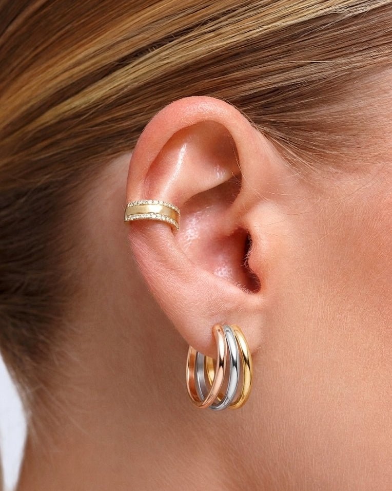 Triple Tone Hoop Earrings - Sparkle Society