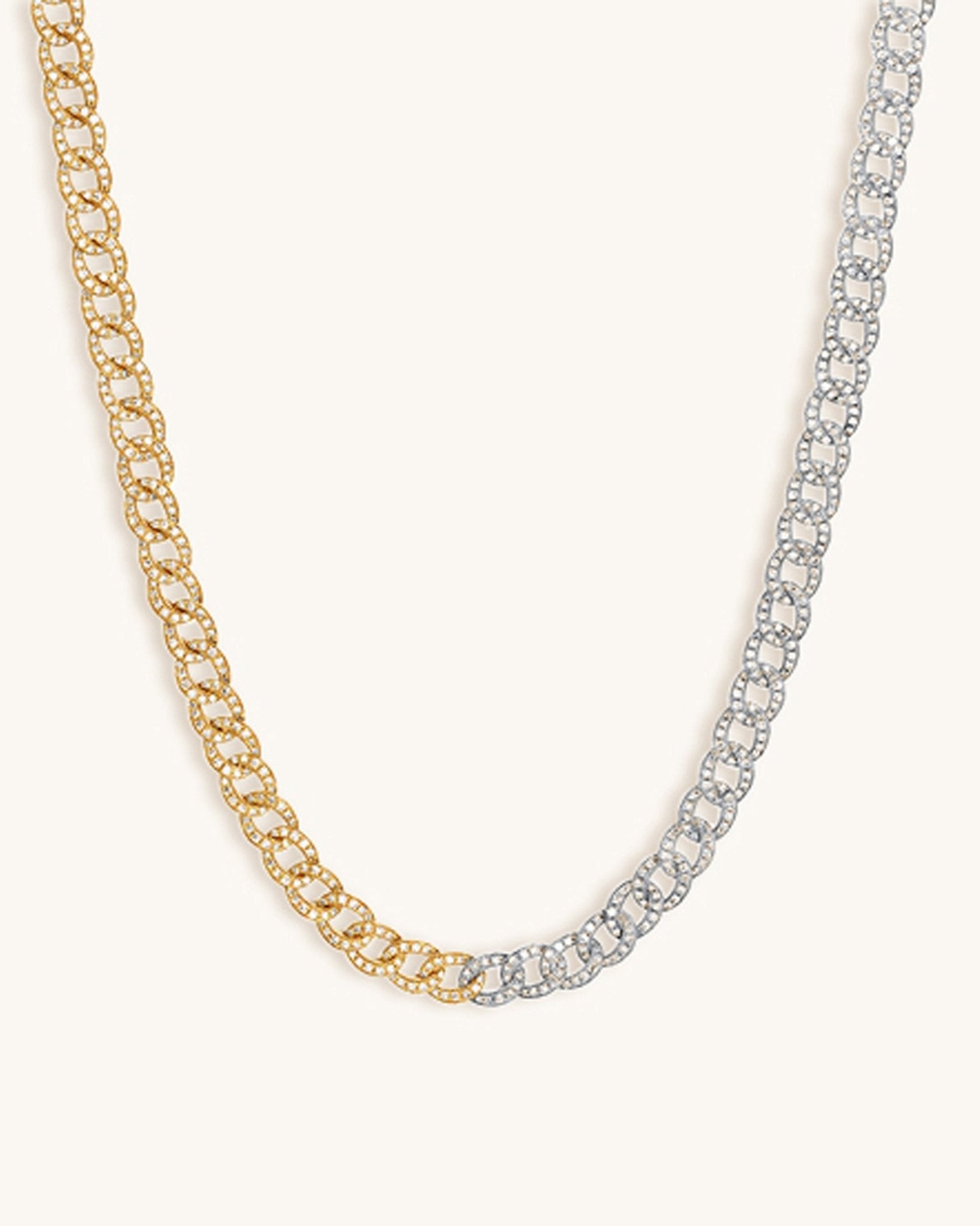 Two Tone Diamond Cuban Link Necklace - Sparkle Society
