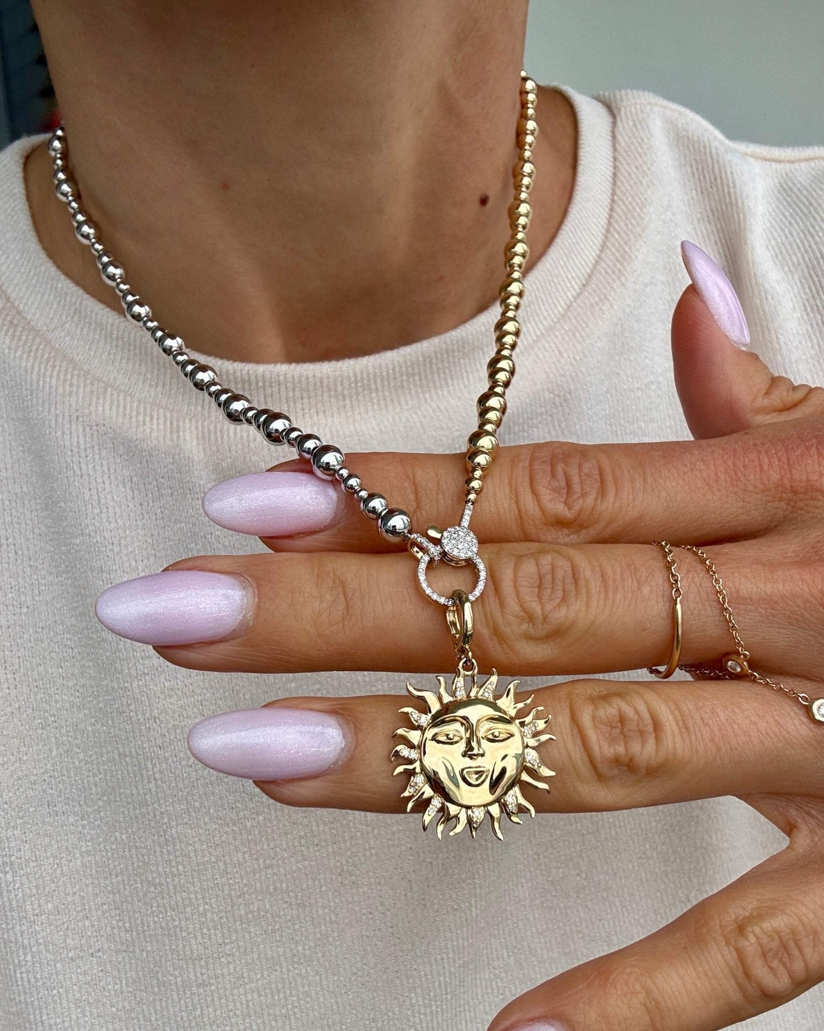 Two Tone Gold Beaded Diamond Clasp Necklace - Sparkle Society