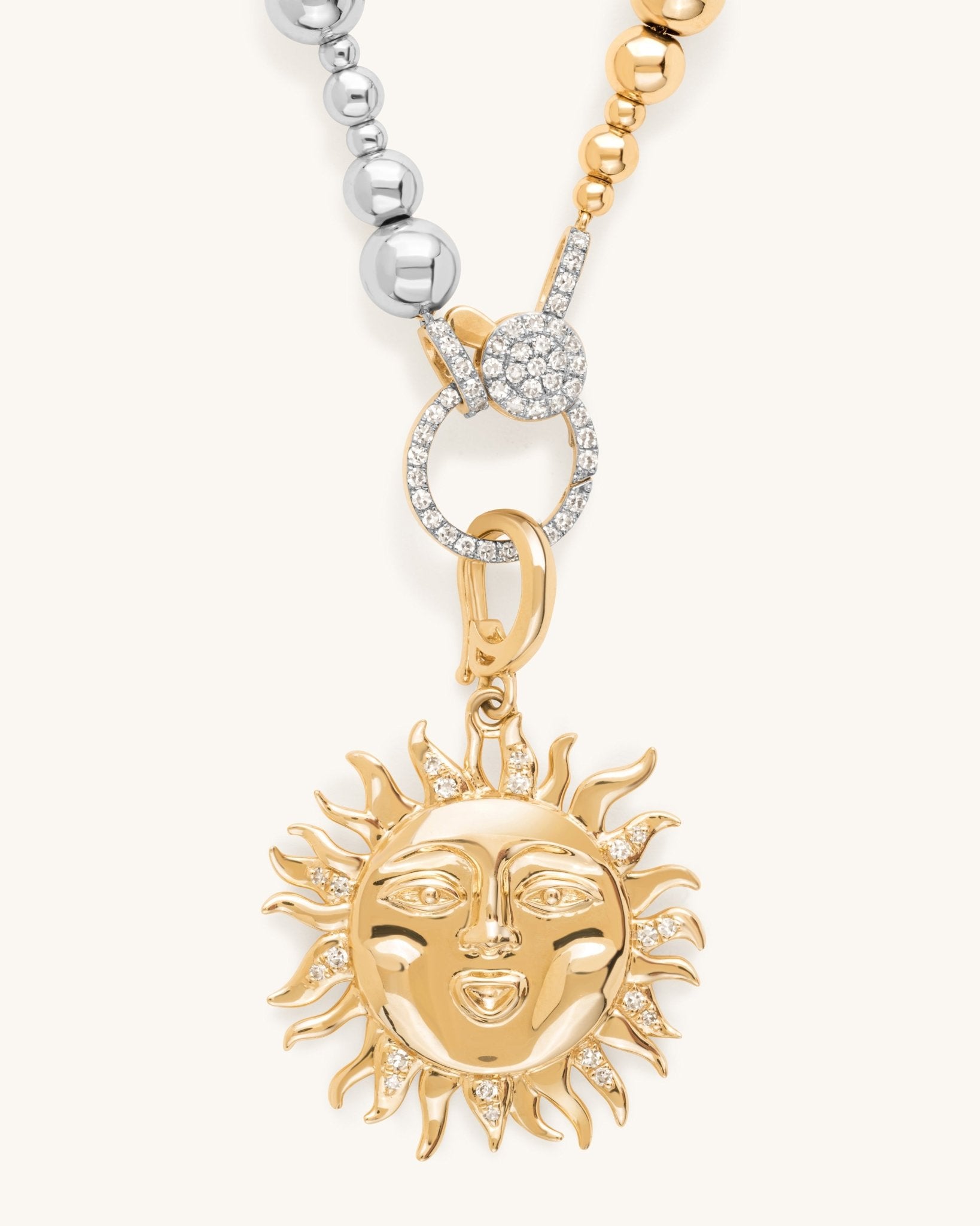 Two Tone Gold Beaded Diamond Clasp Necklace - Sparkle Society