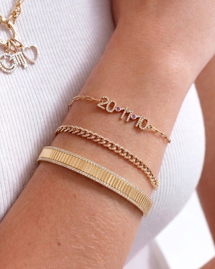 Two Tone Pave Outline Fluted Bangle