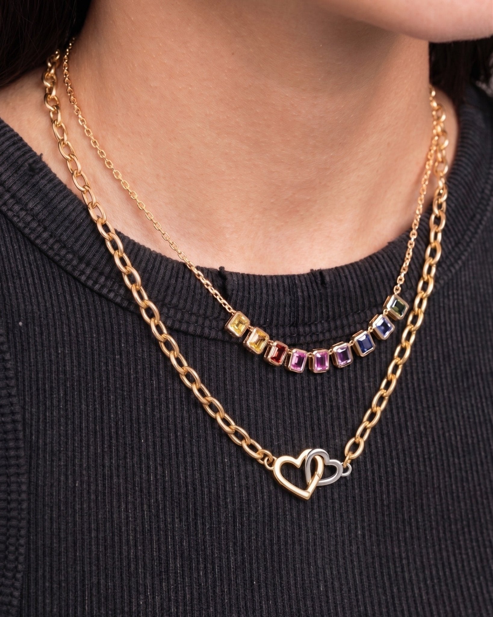 Two Tone Push Lock Heart Necklace - Sparkle Society