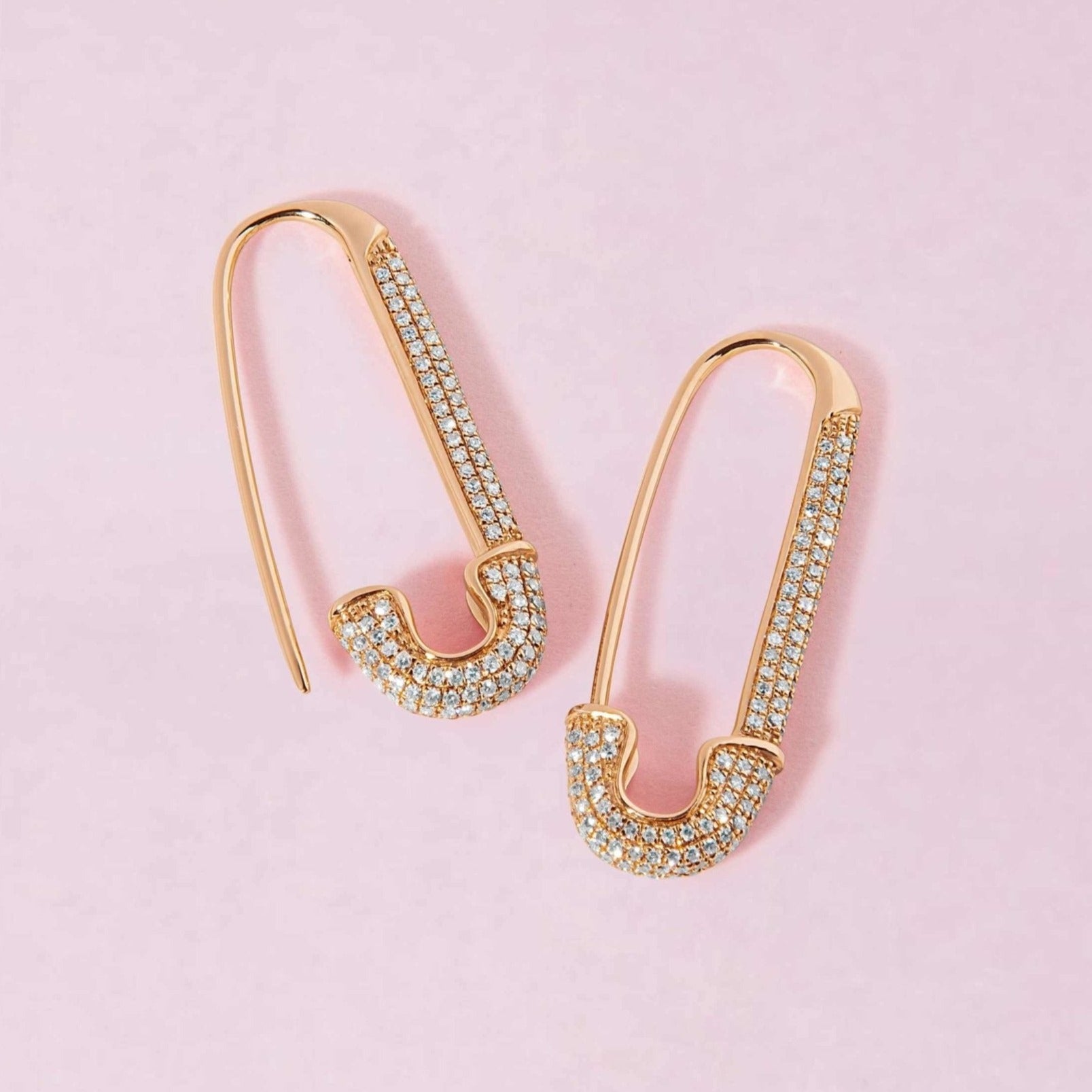 Large Diamond Safety Pin Earrings | Sparkle Society 14K Yellow Gold / White Diamond / Pair
