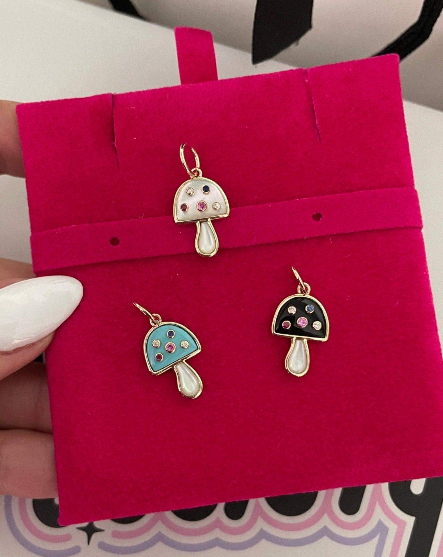 Multi Gemstone Mushroom Necklace Charm - Sparkle Society