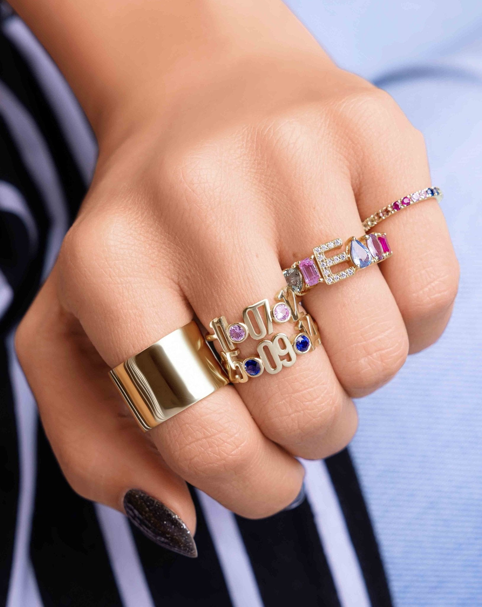 Multi Shape Gemstone Diamond Initial Ring - Sparkle Society