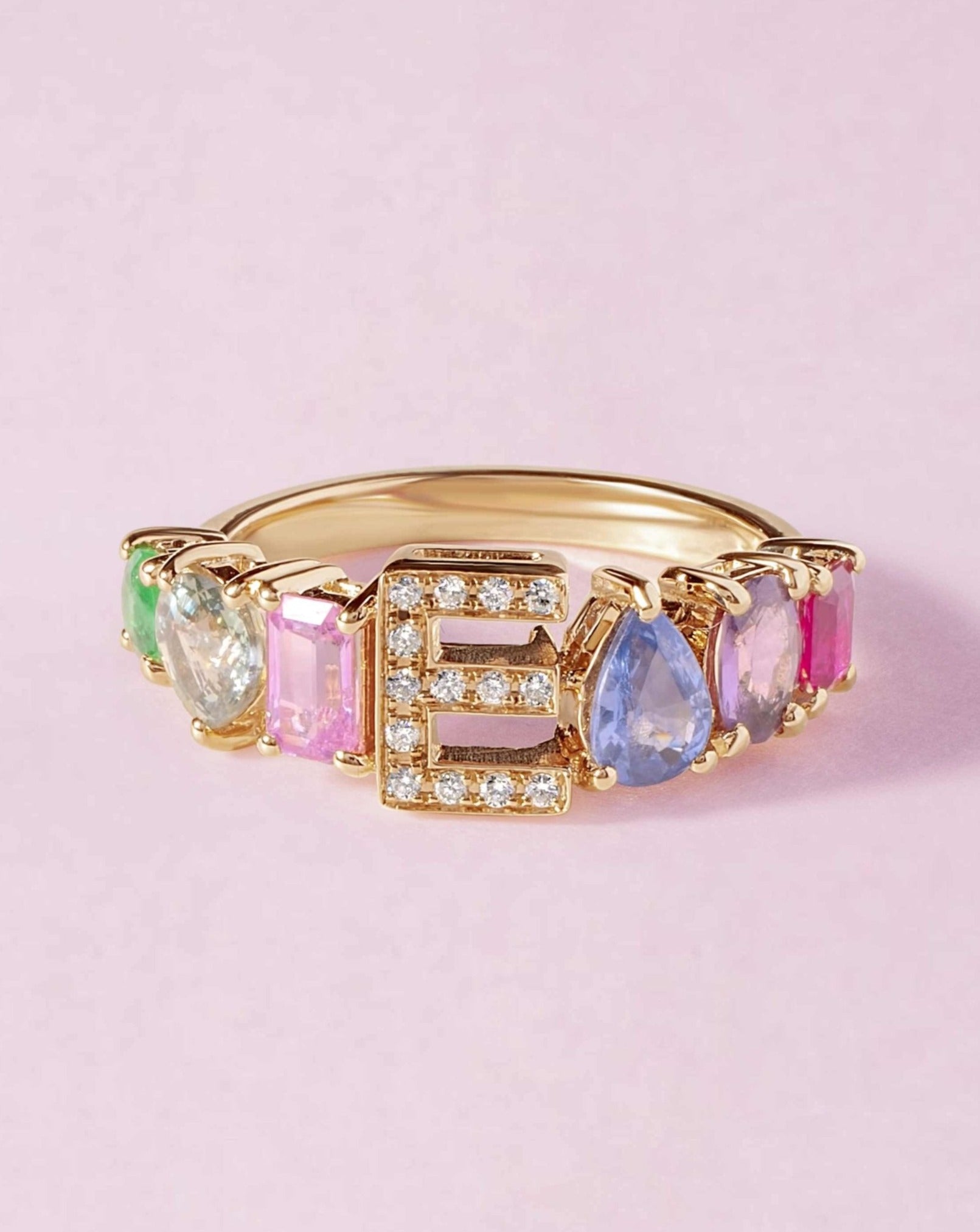 Multi Shape Gemstone Diamond Initial Ring - Sparkle Society