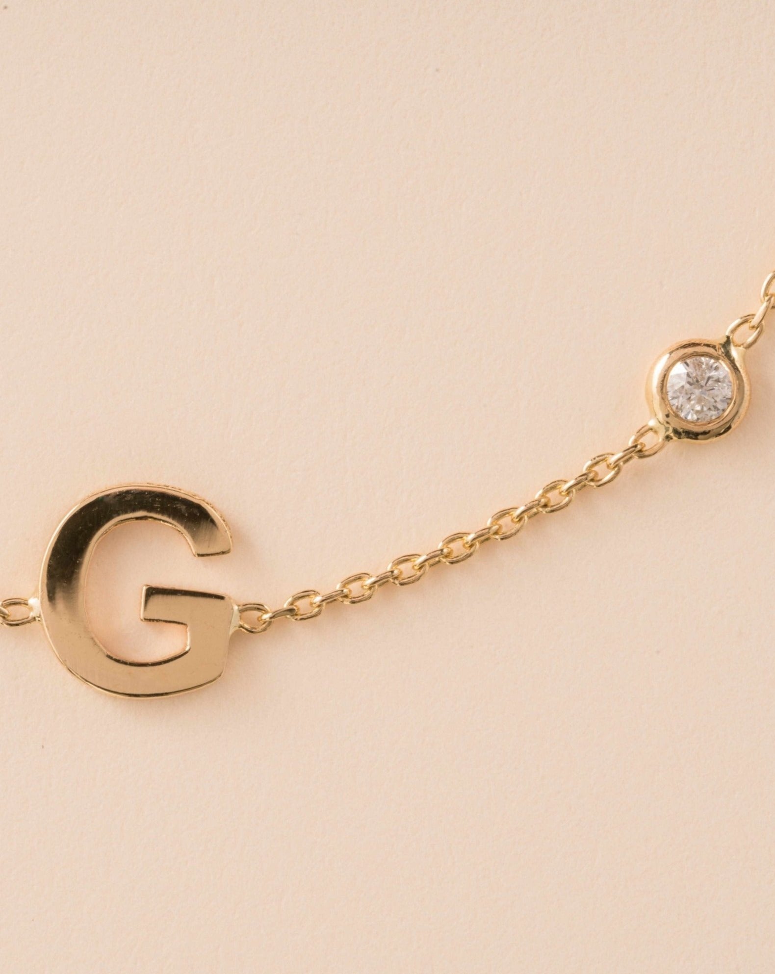 Single Gold Initial and Bezel Bracelet - Sparkle Society