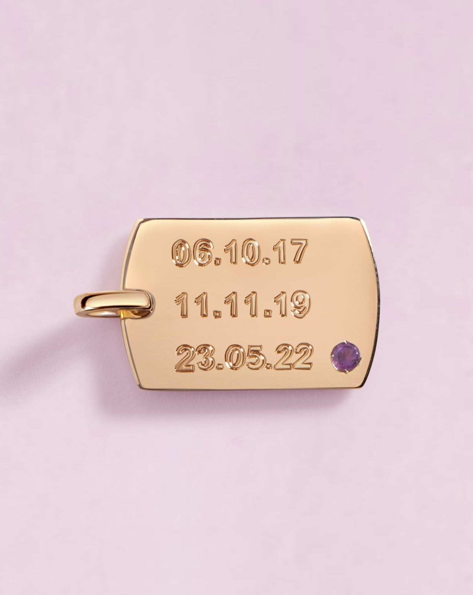 Engravable Solid Gold And Single Gemstone ID Tag Necklace Charm - Sparkle Society