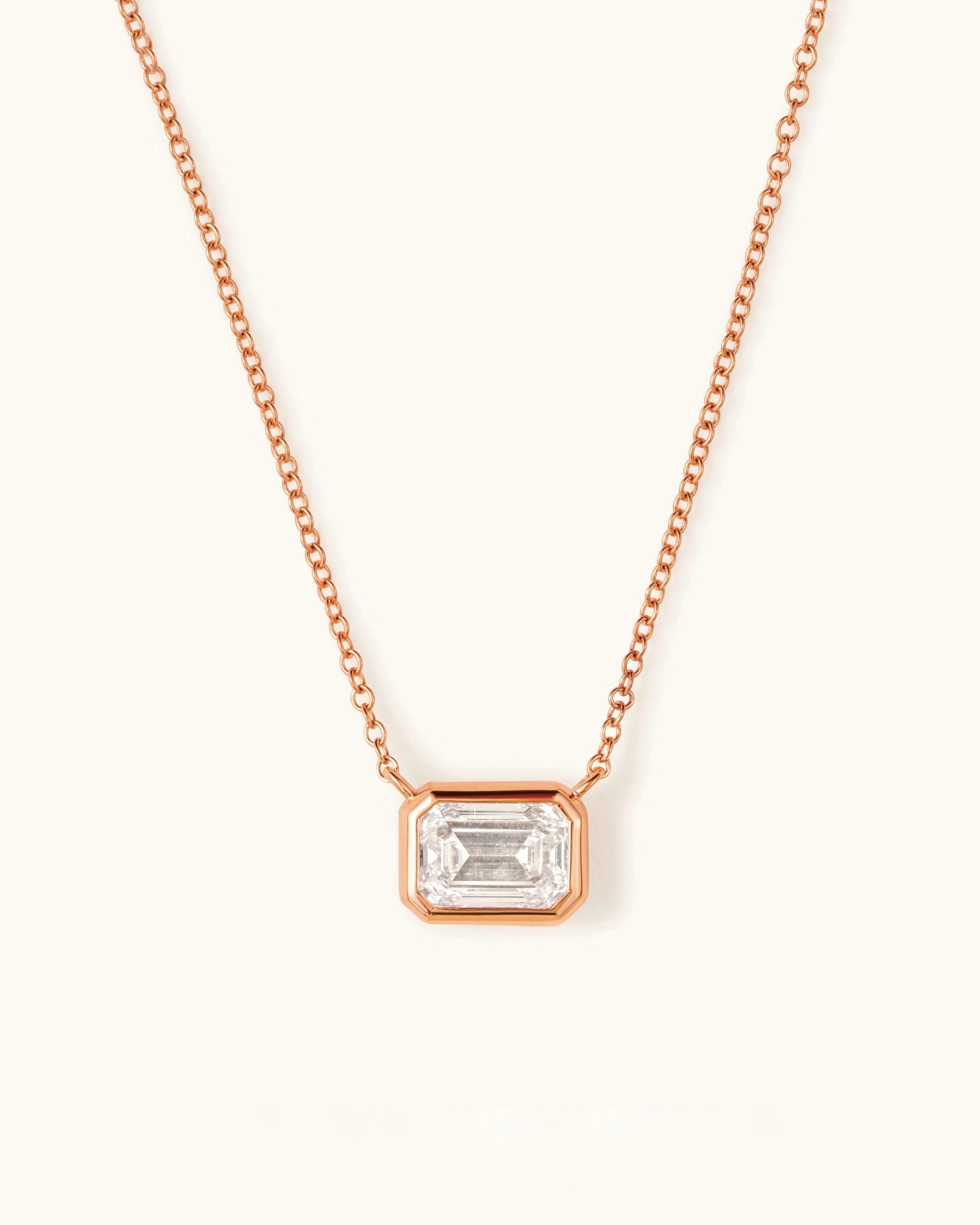 1.02ct Emerald Diamond Bezel Solitaire Necklace - Sparkle Society