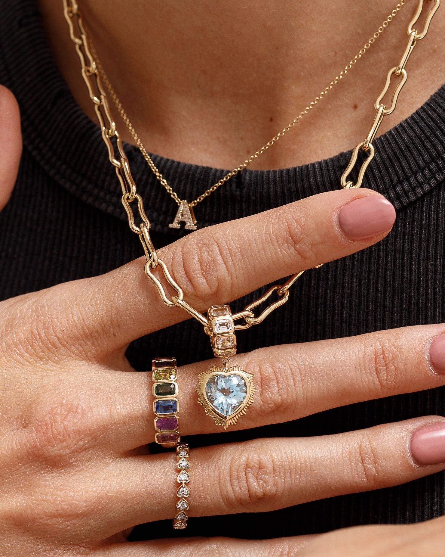 Blue Topaz Gold Radiant Heart Shape Charm - Sparkle Society