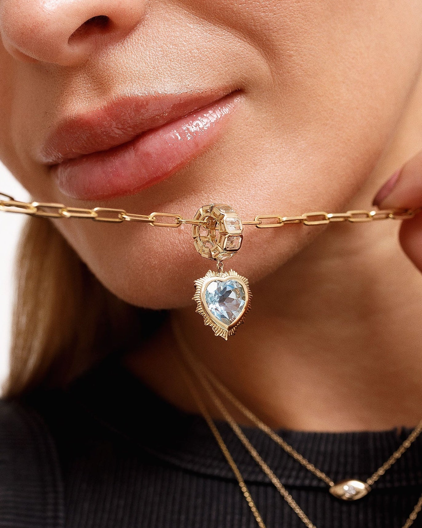 Blue Topaz Gold Radiant Heart Shape Charm - Sparkle Society