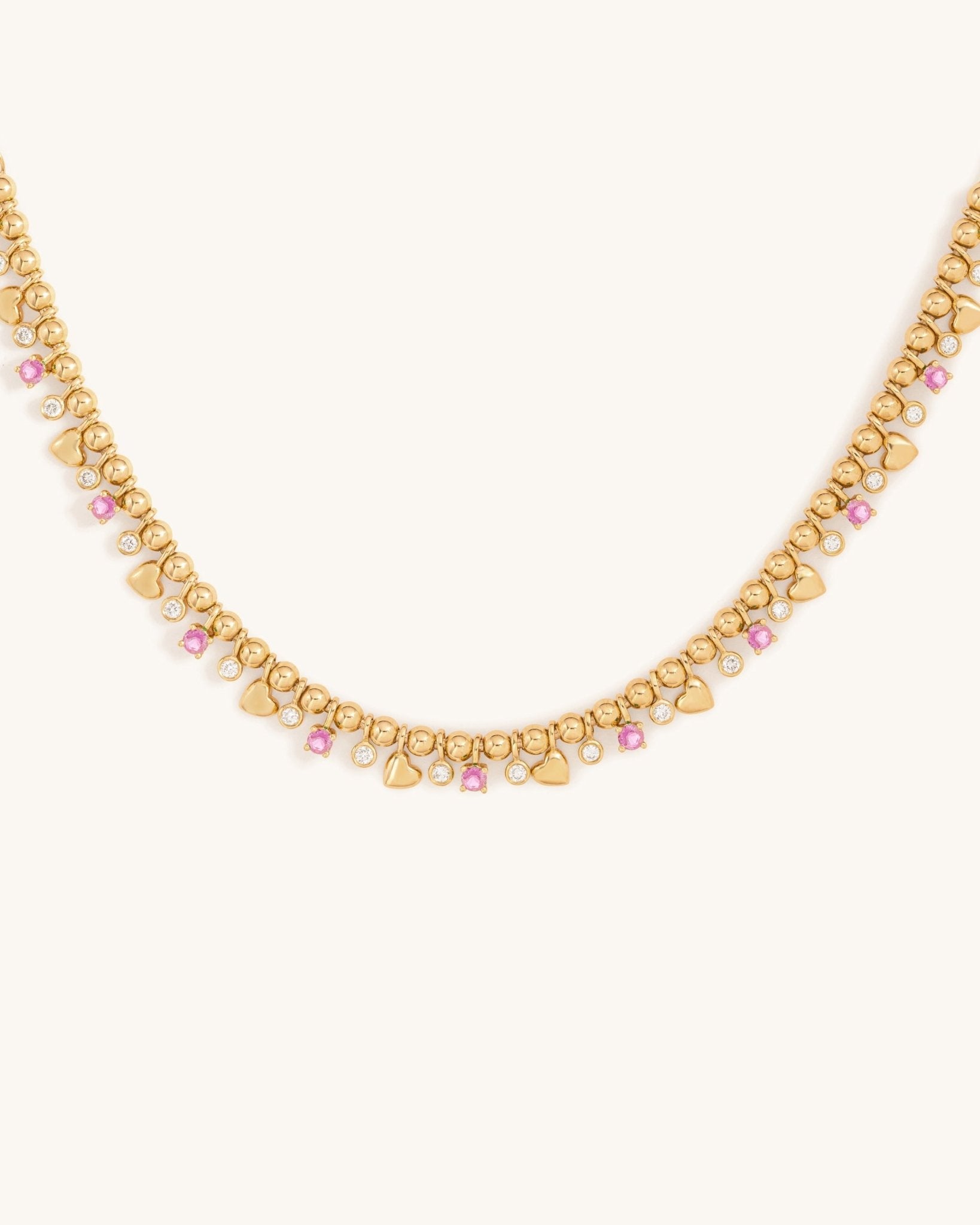 Dangling Gemstone Prongs and Gold Hearts Necklace - Sparkle Society