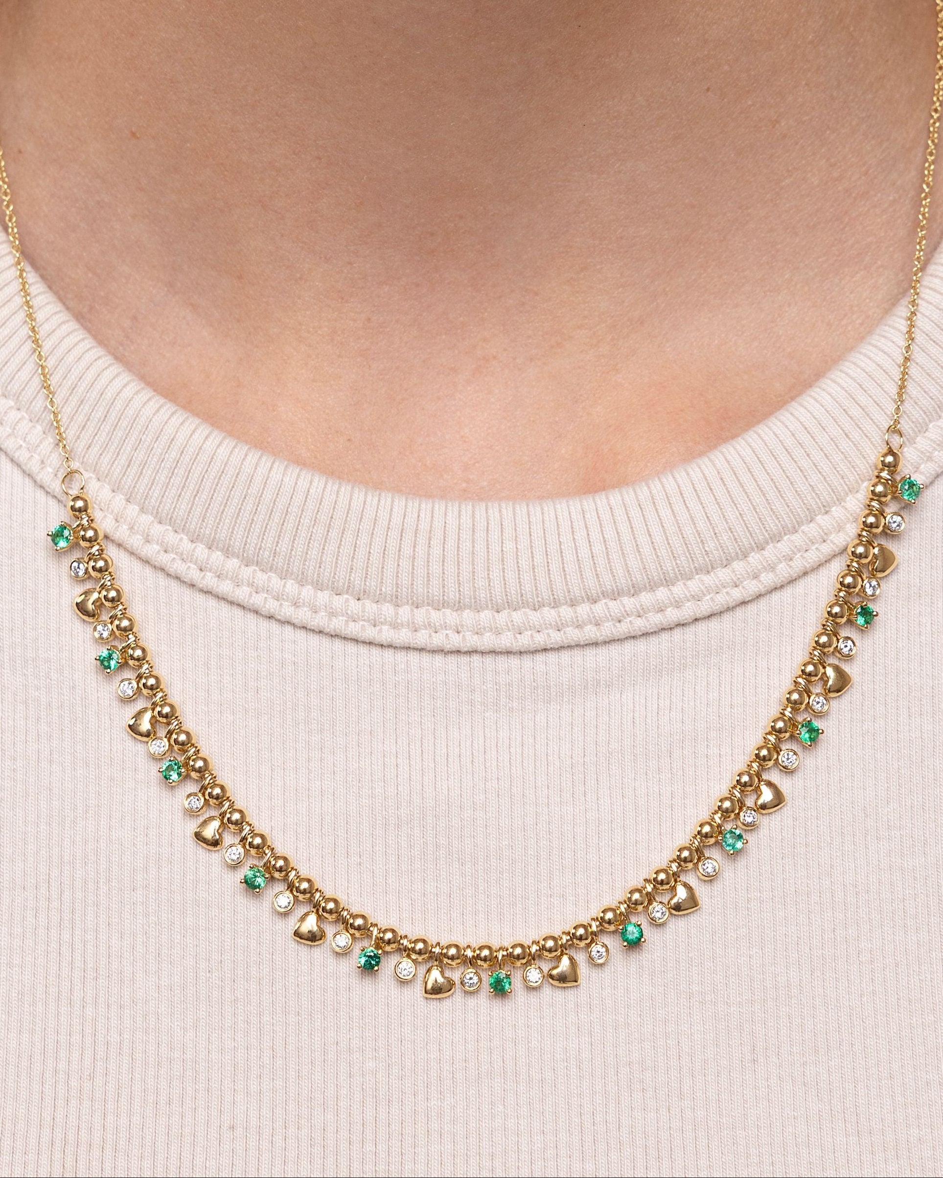Dangling Gemstone Prongs and Gold Hearts Necklace - Sparkle Society