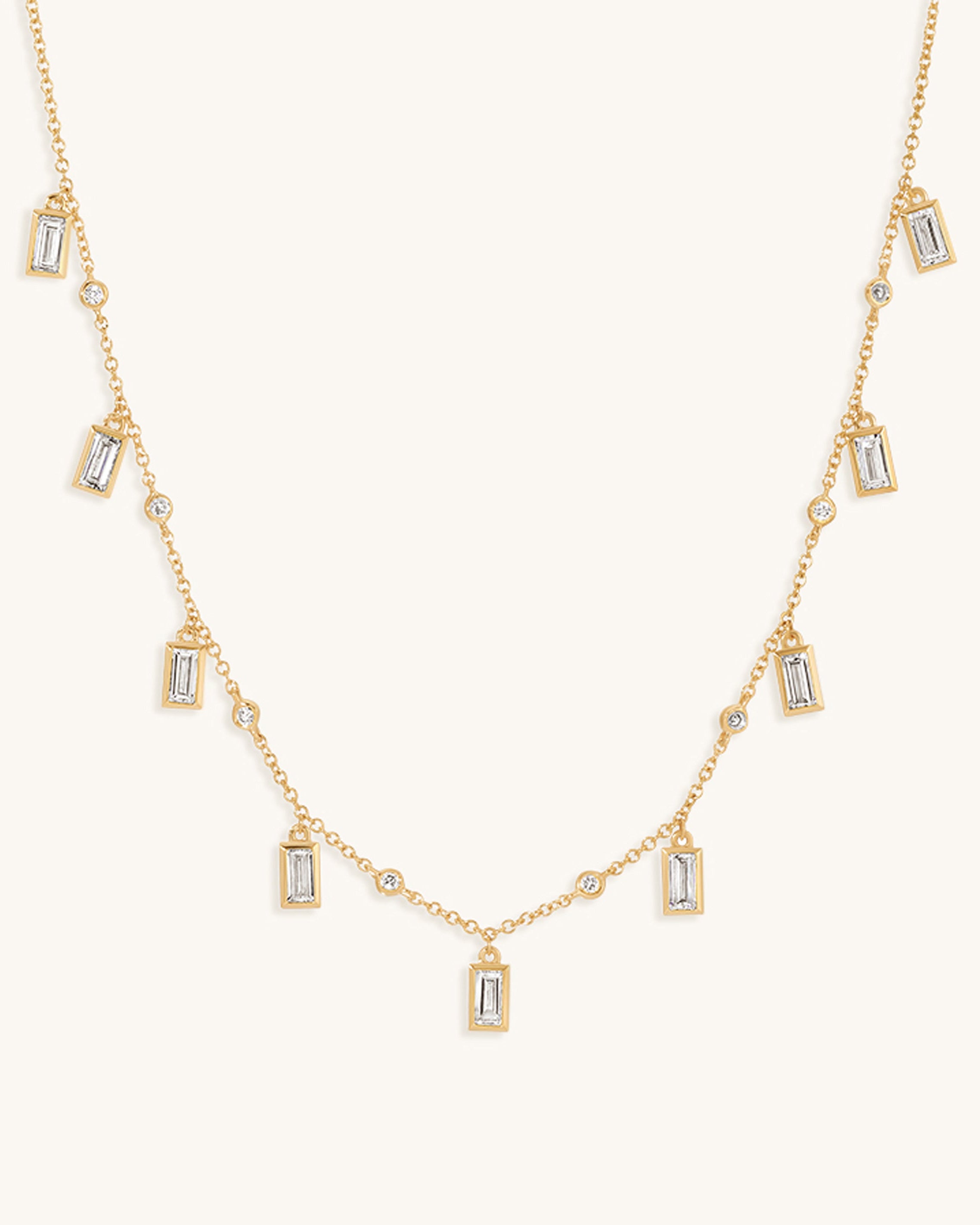 Dangling Multi Emerald Diamond Bezel Necklace - Sparkle Society