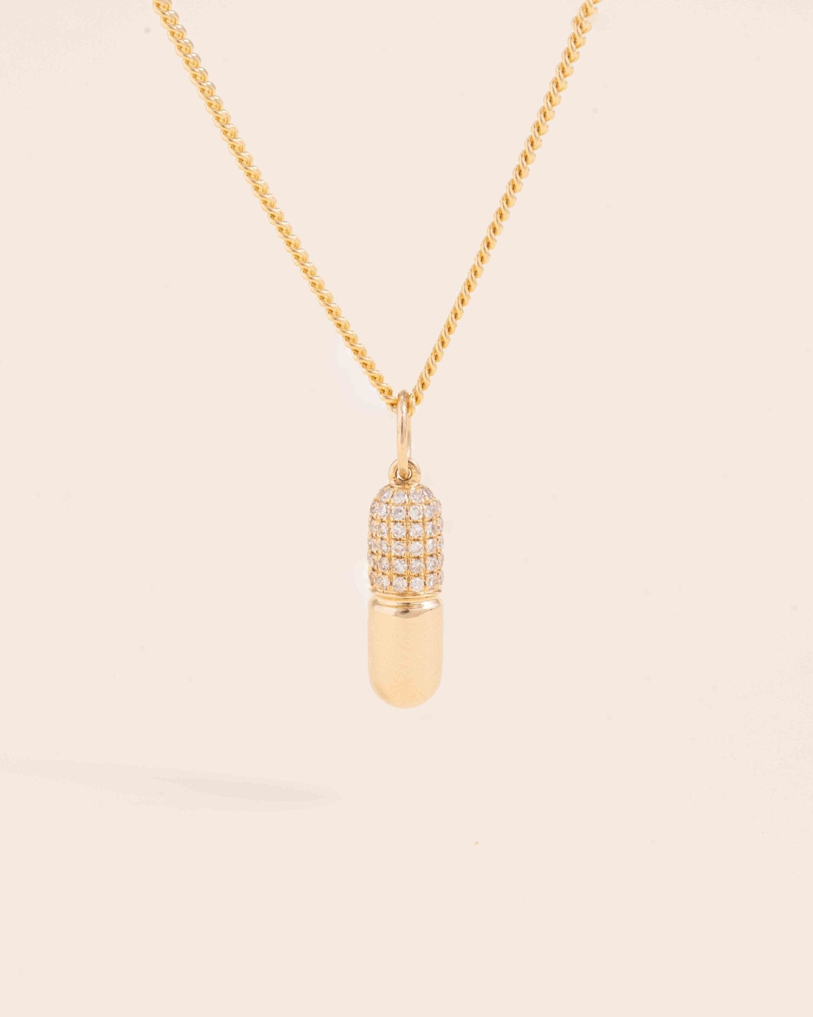 Diamond and Gold Pill Necklace Charm - Sparkle Society