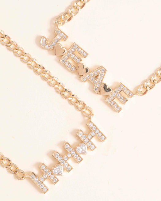 Diamond Custom with Fancy Shape Heart Curb Chain Necklace - Sparkle Society