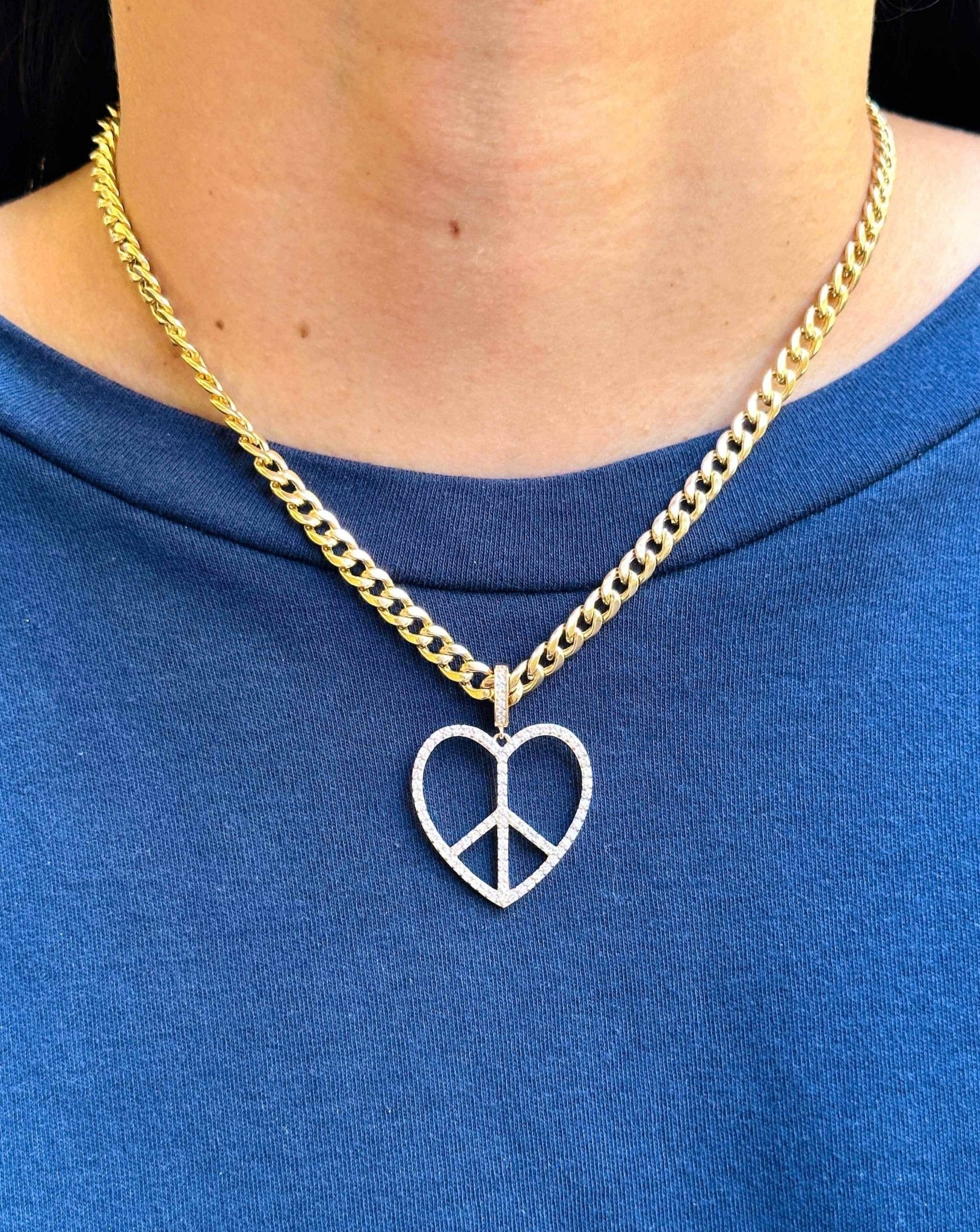 Diamond Cutout Heart Peace Necklace Charm - Sparkle Society