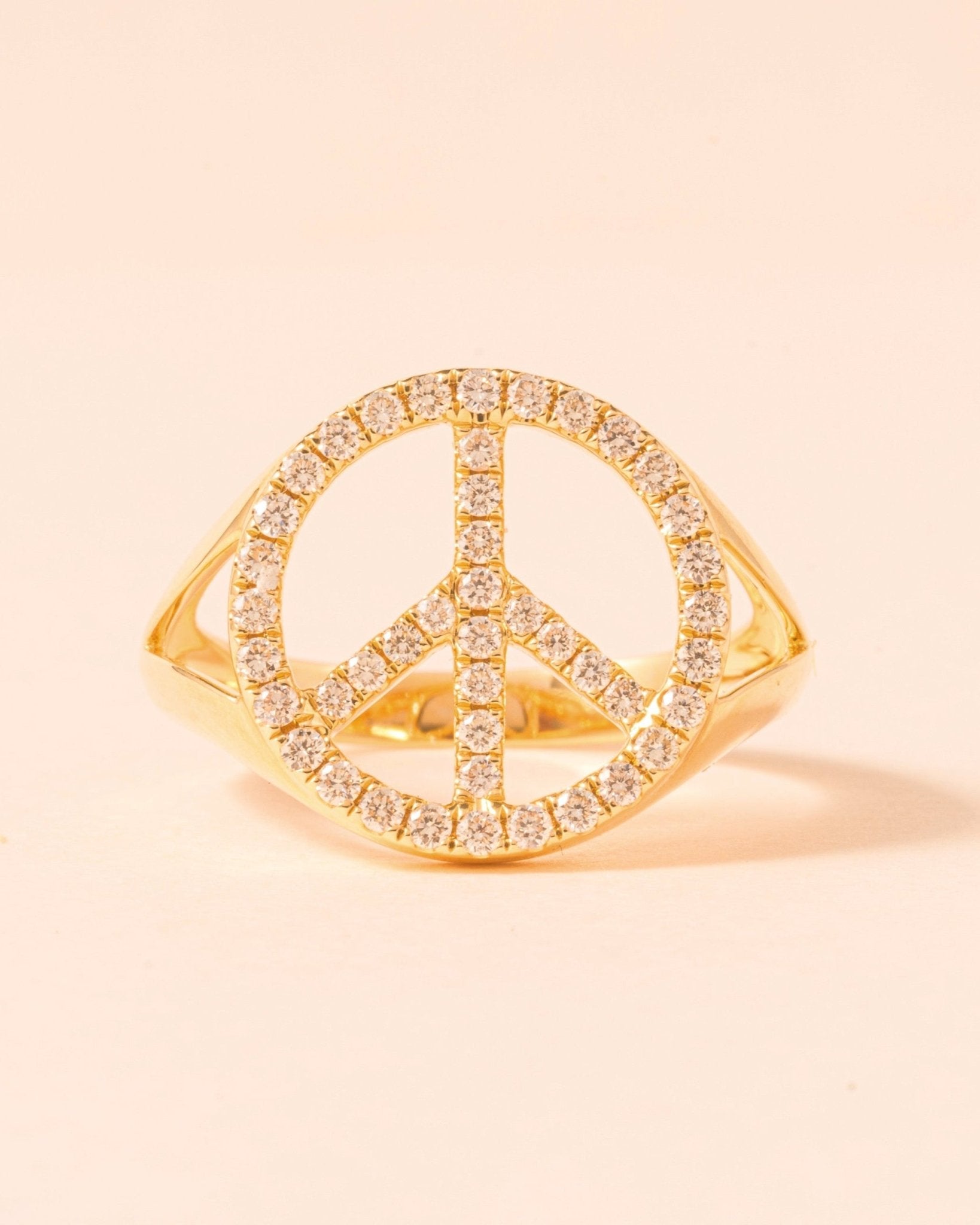 Diamond Cutout Peace Signet Ring - Sparkle Society