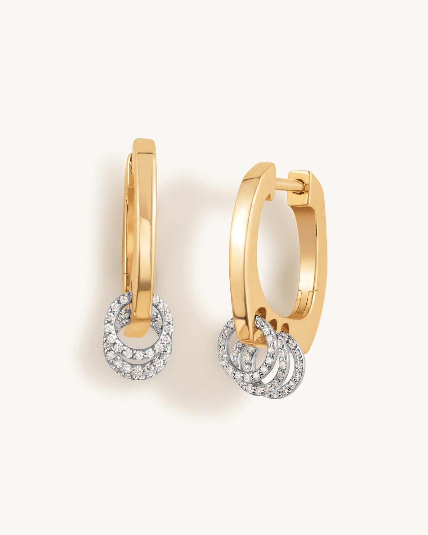 Diamond Dangling Circles Gold Huggies - Sparkle Society