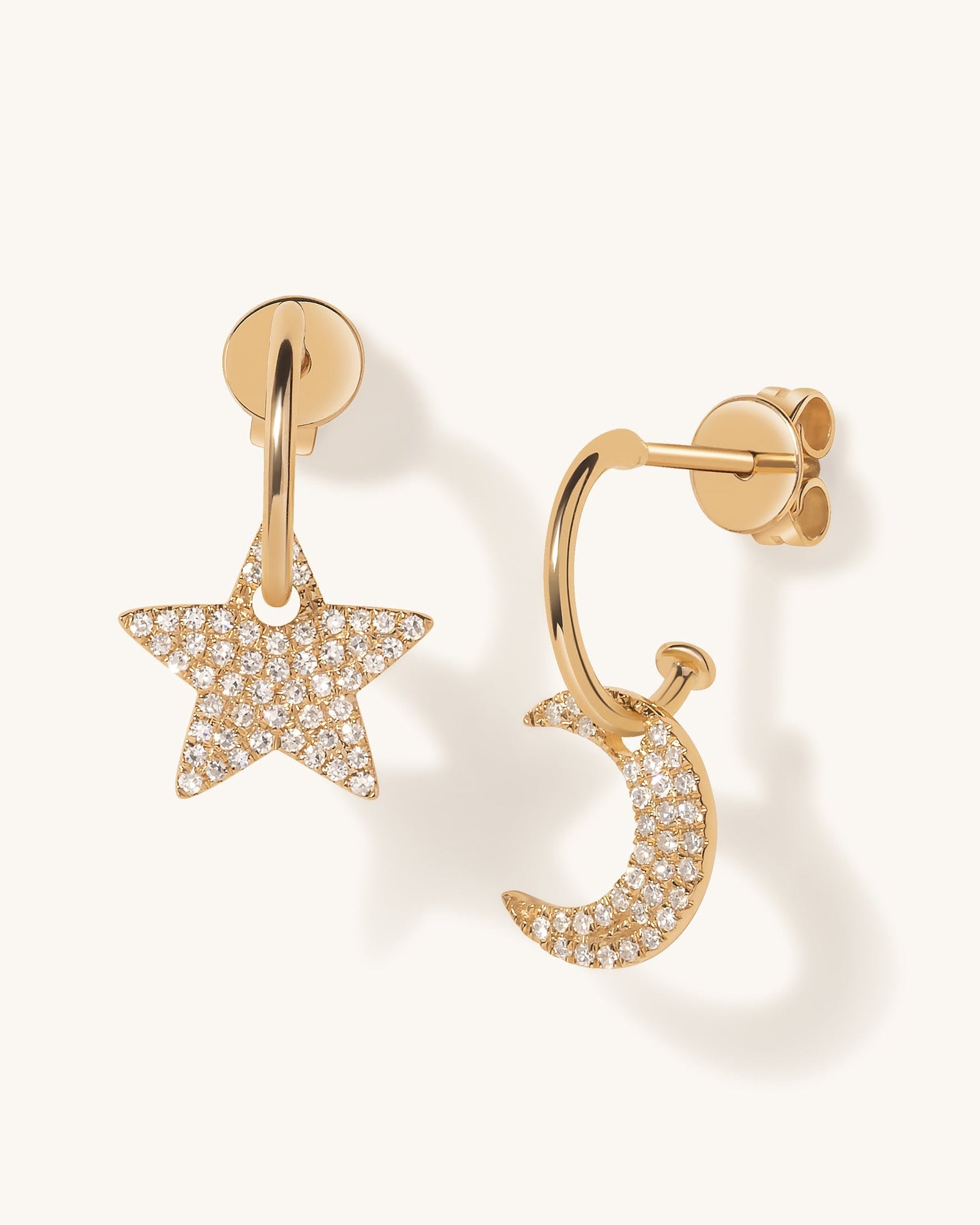 Diamond Dangling Moon And Star Huggies - Sparkle Society