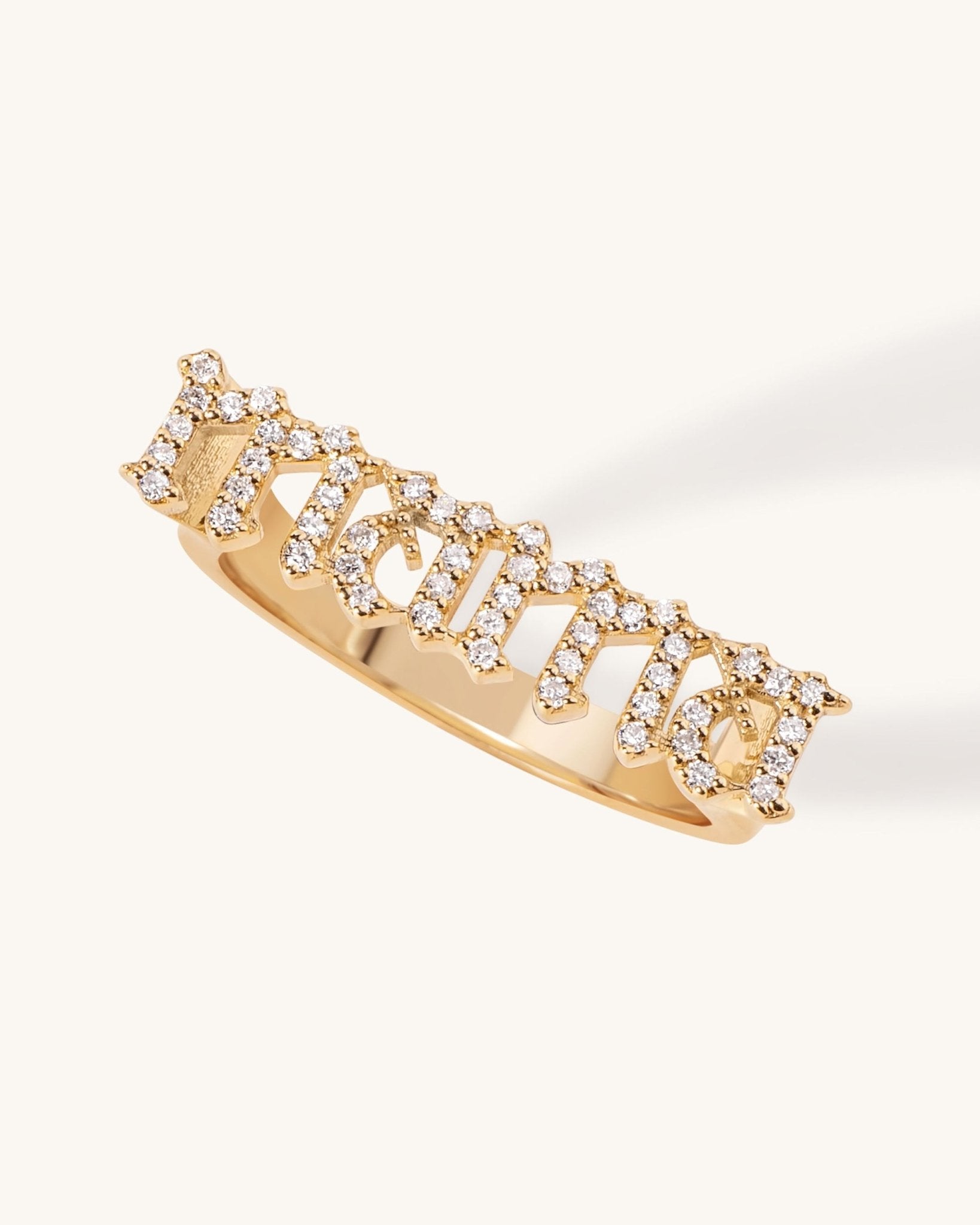 Diamond Gothic Name Ring - Sparkle Society