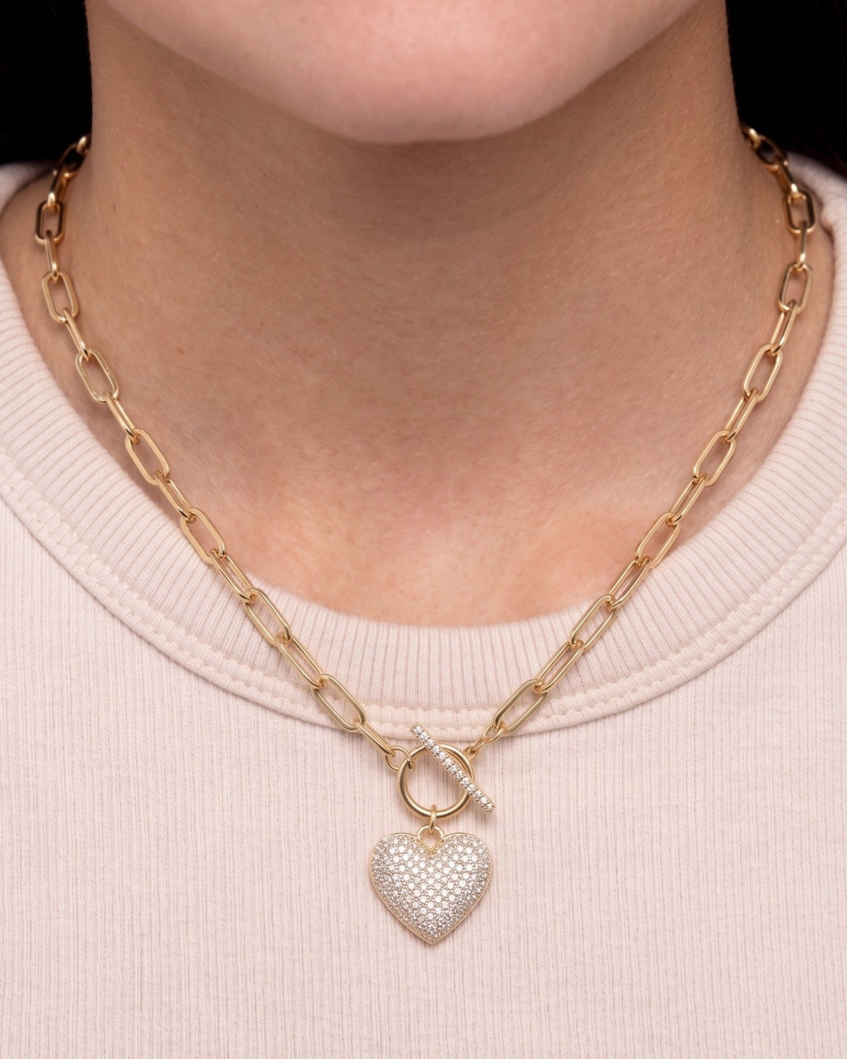 Diamond Heart Paperclip Necklace - Sparkle Society