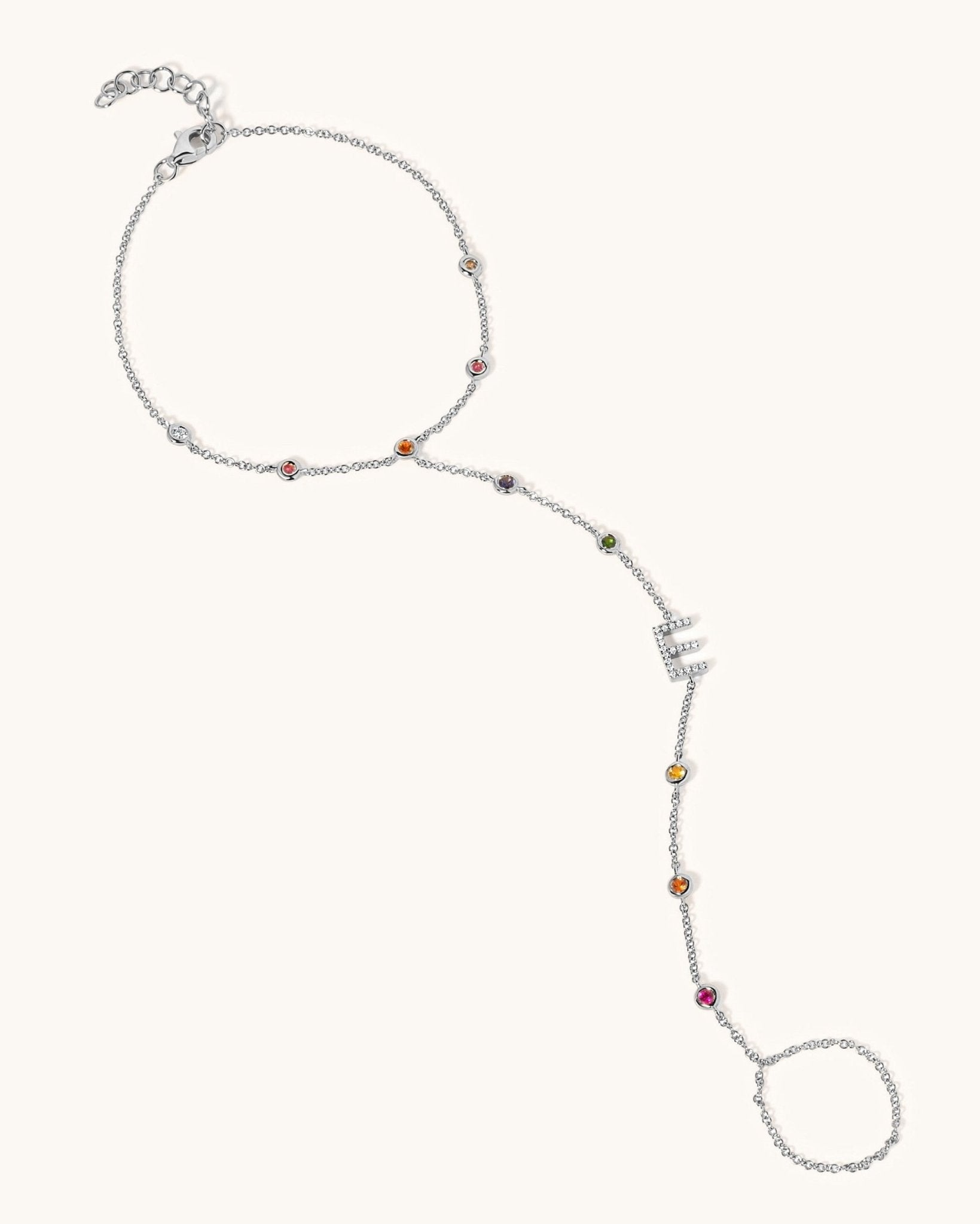 Diamond Initial Rainbow Hand Chain Bracelet - Sparkle Society