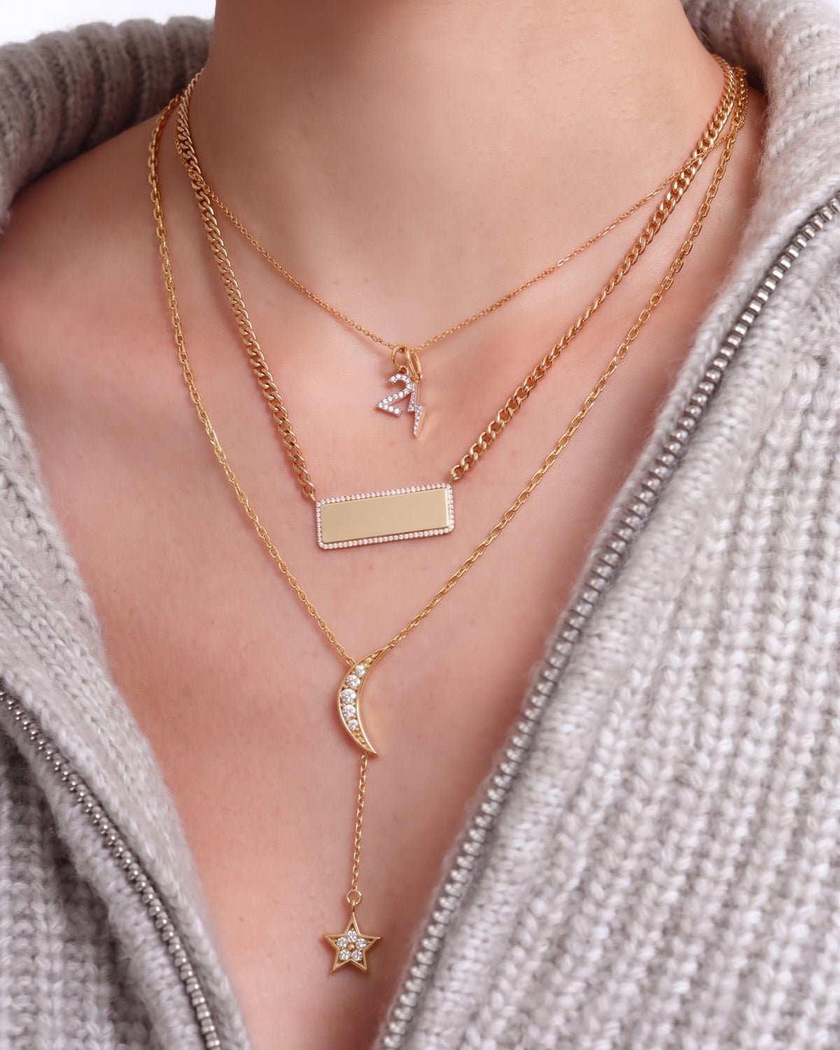 Diamond Moon and Star Lariat Necklace - Sparkle Society