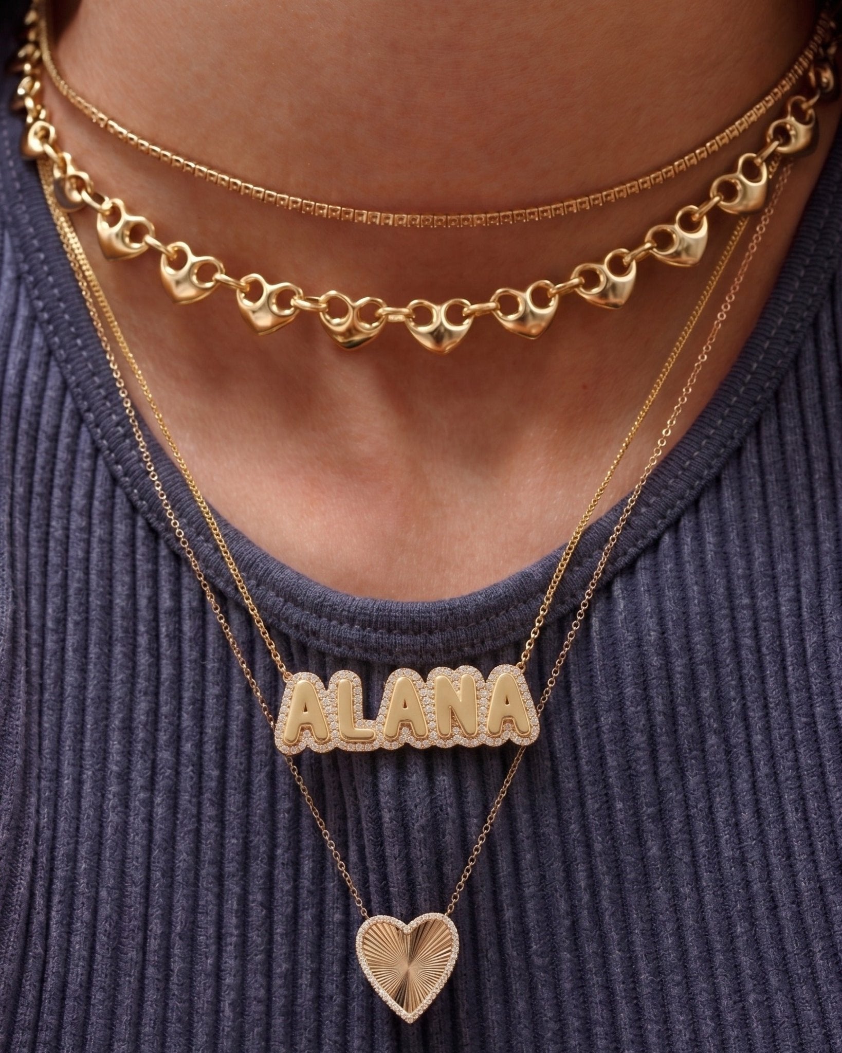 Diamond Outline Bubble Font Name Necklace - Sparkle Society