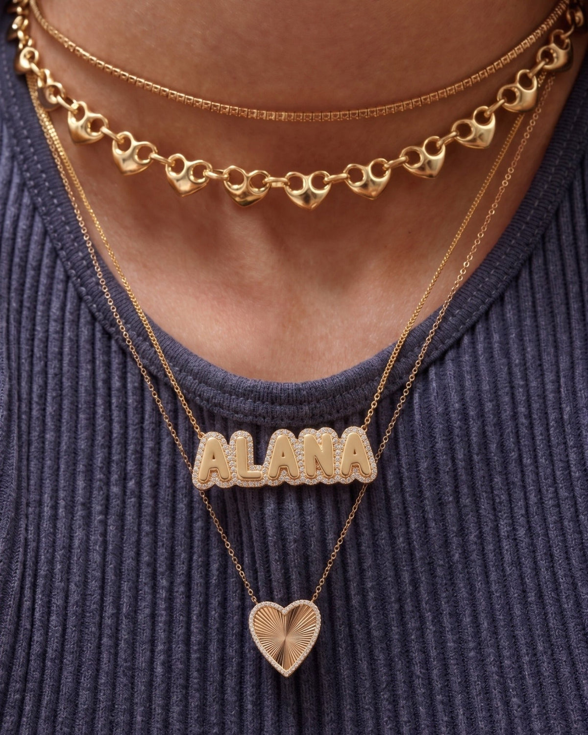 Diamond Outline Bubble Font Name Necklace - Sparkle Society