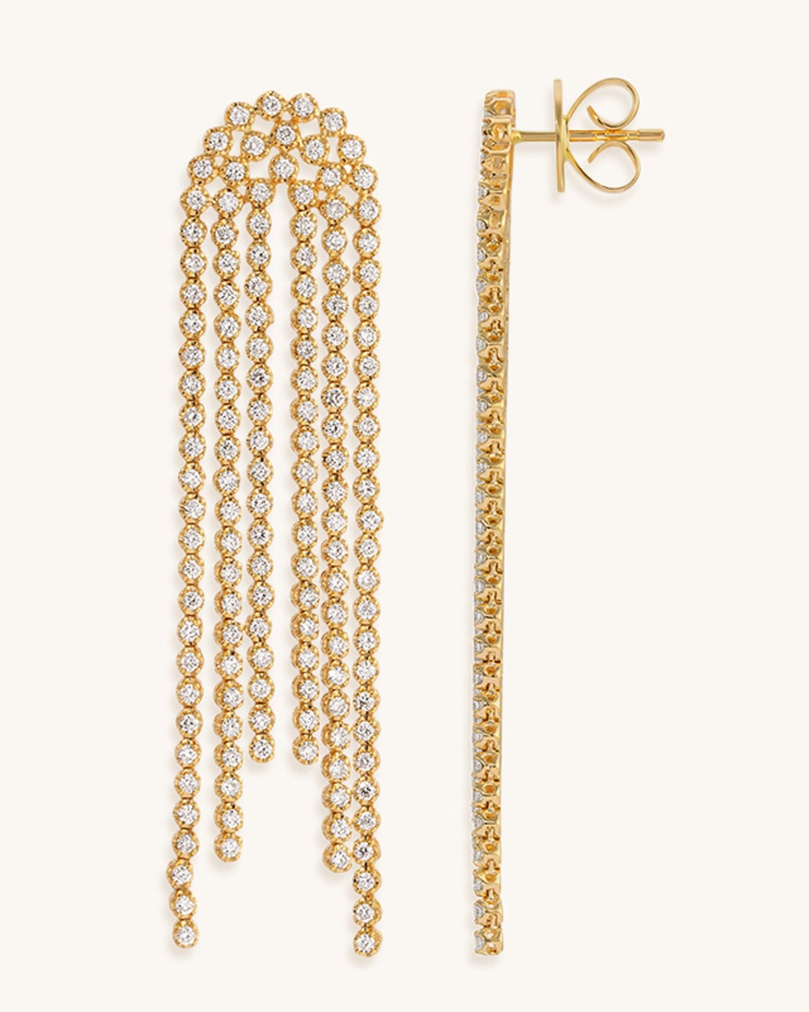 Diamond Prong Tennis Triple Drop Earrings - Sparkle Society