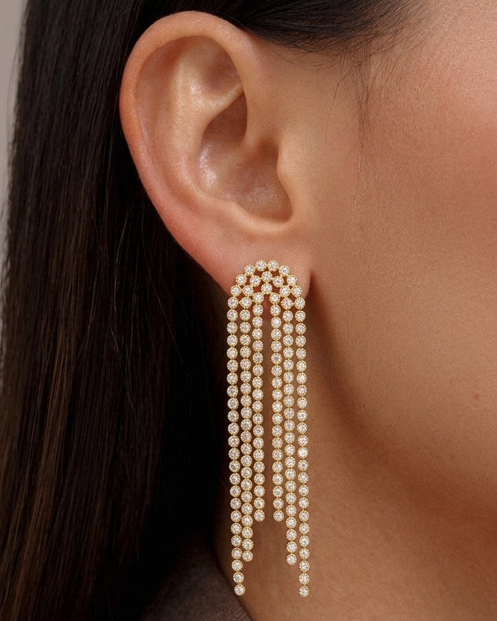 Diamond Prong Tennis Triple Drop Earrings - Sparkle Society