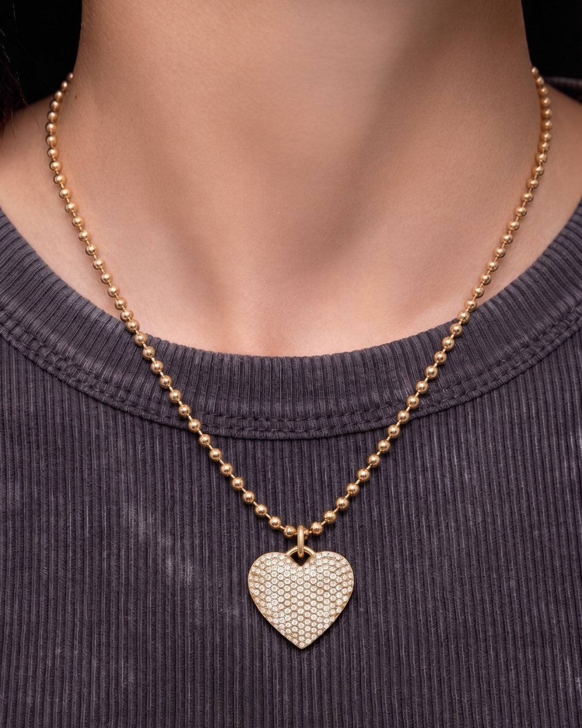 Diamond Puffed Heart Necklace - Sparkle Society