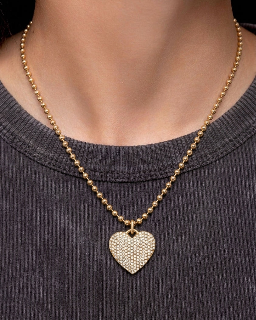 Diamond Puffed Heart Necklace - Sparkle Society