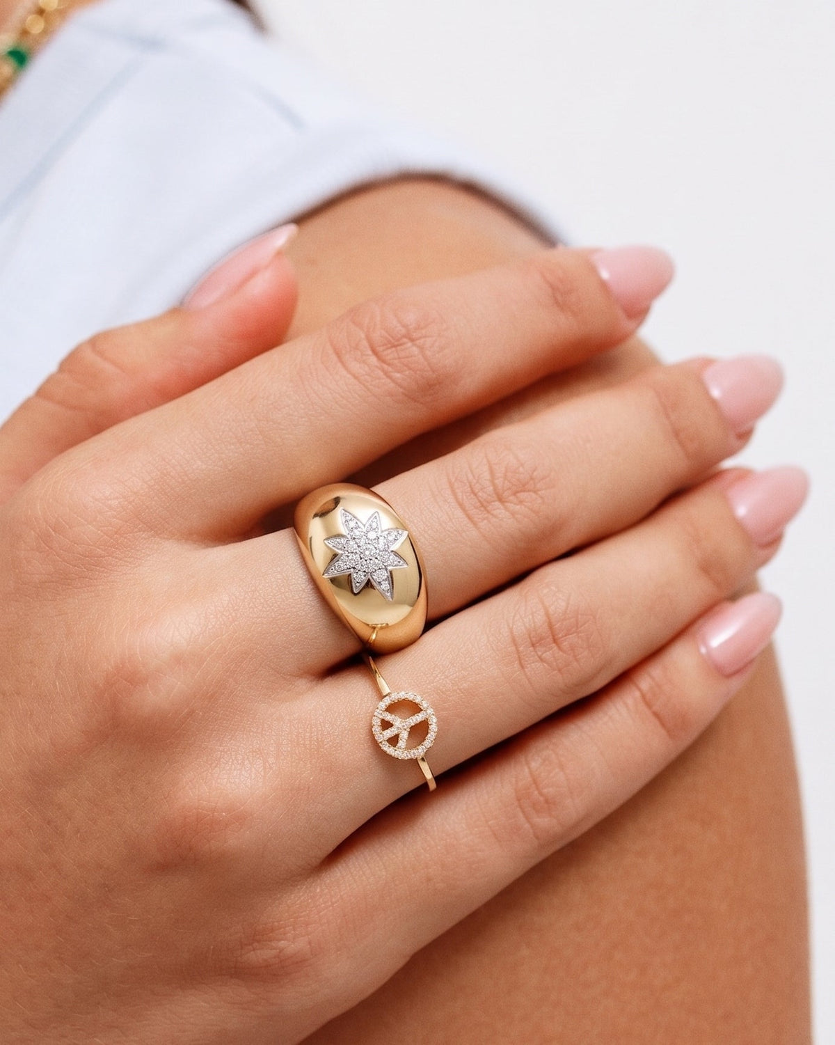 Diamond Shooting Star Gold Dome Ring - Sparkle Society