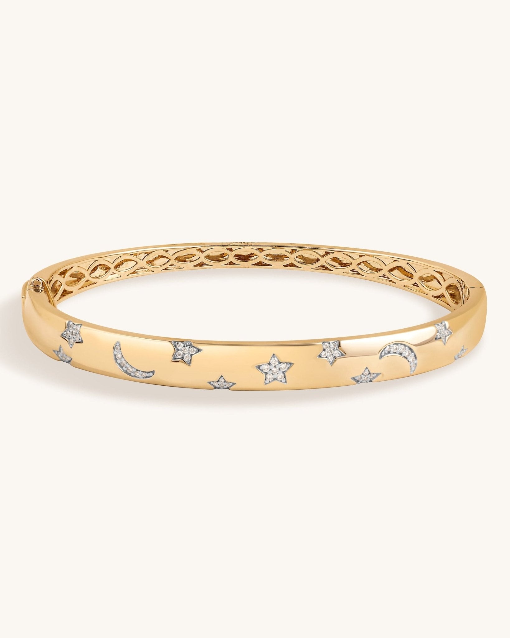 Diamond Star and Moon Gold Bangle - Sparkle Society