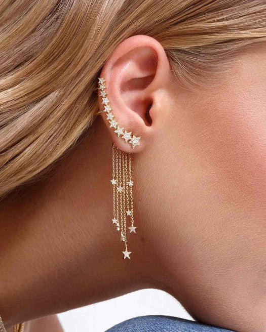 Diamond Star Chain Fringe Earring Jacket - Sparkle Society