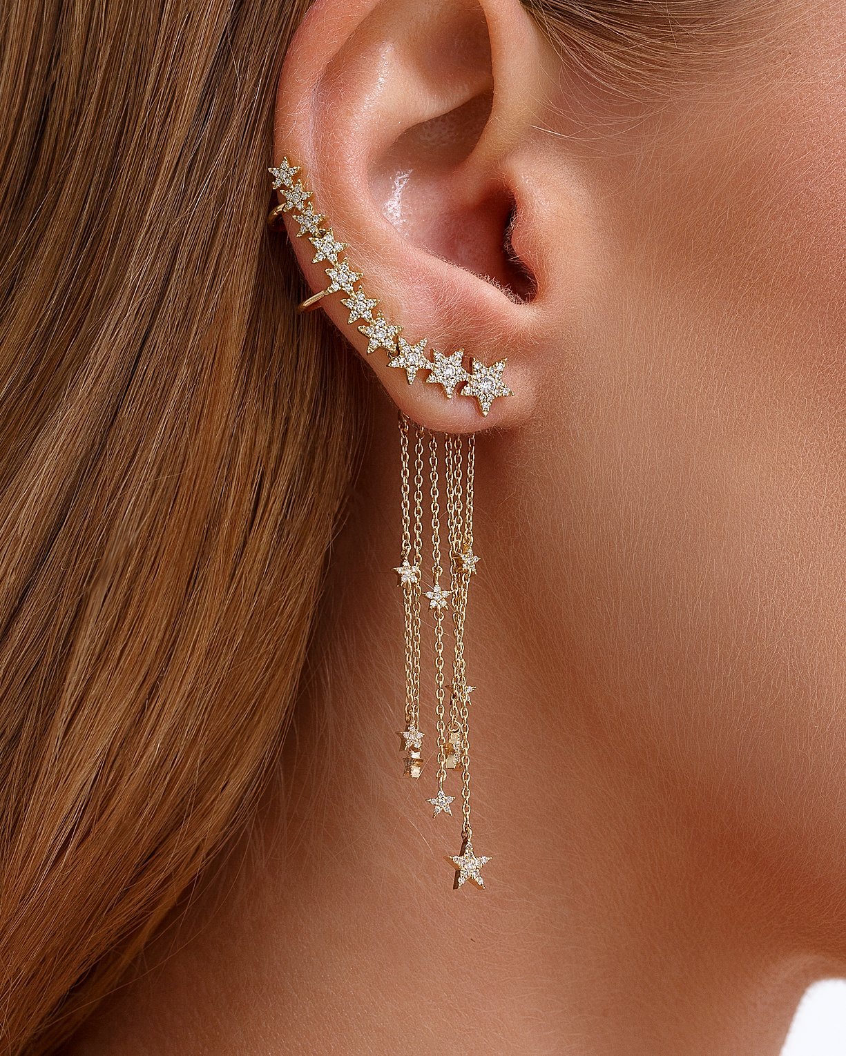Diamond Star Chain Fringe Earring Jacket - Sparkle Society
