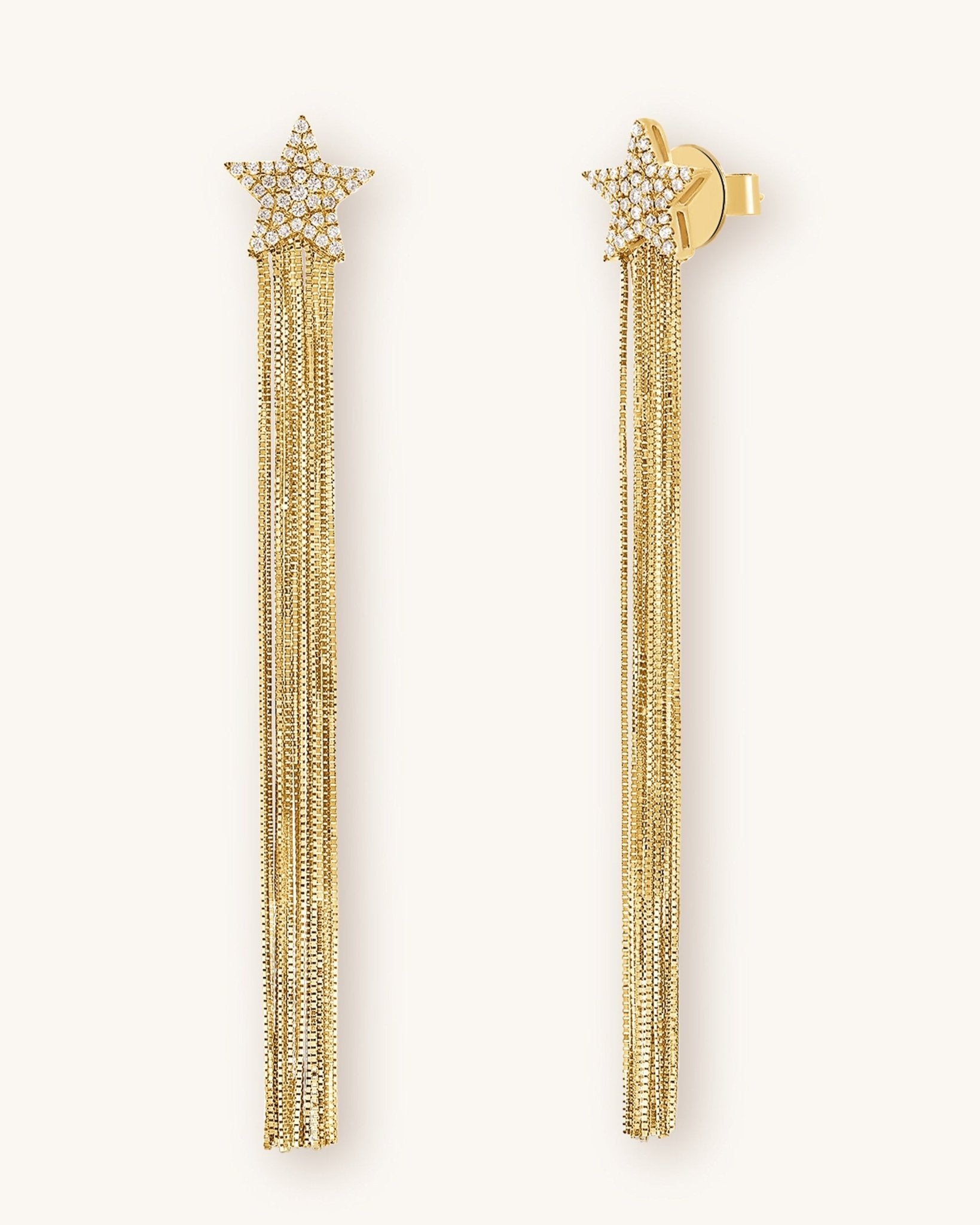 Diamond Star Long Fringe Studs - Sparkle Society