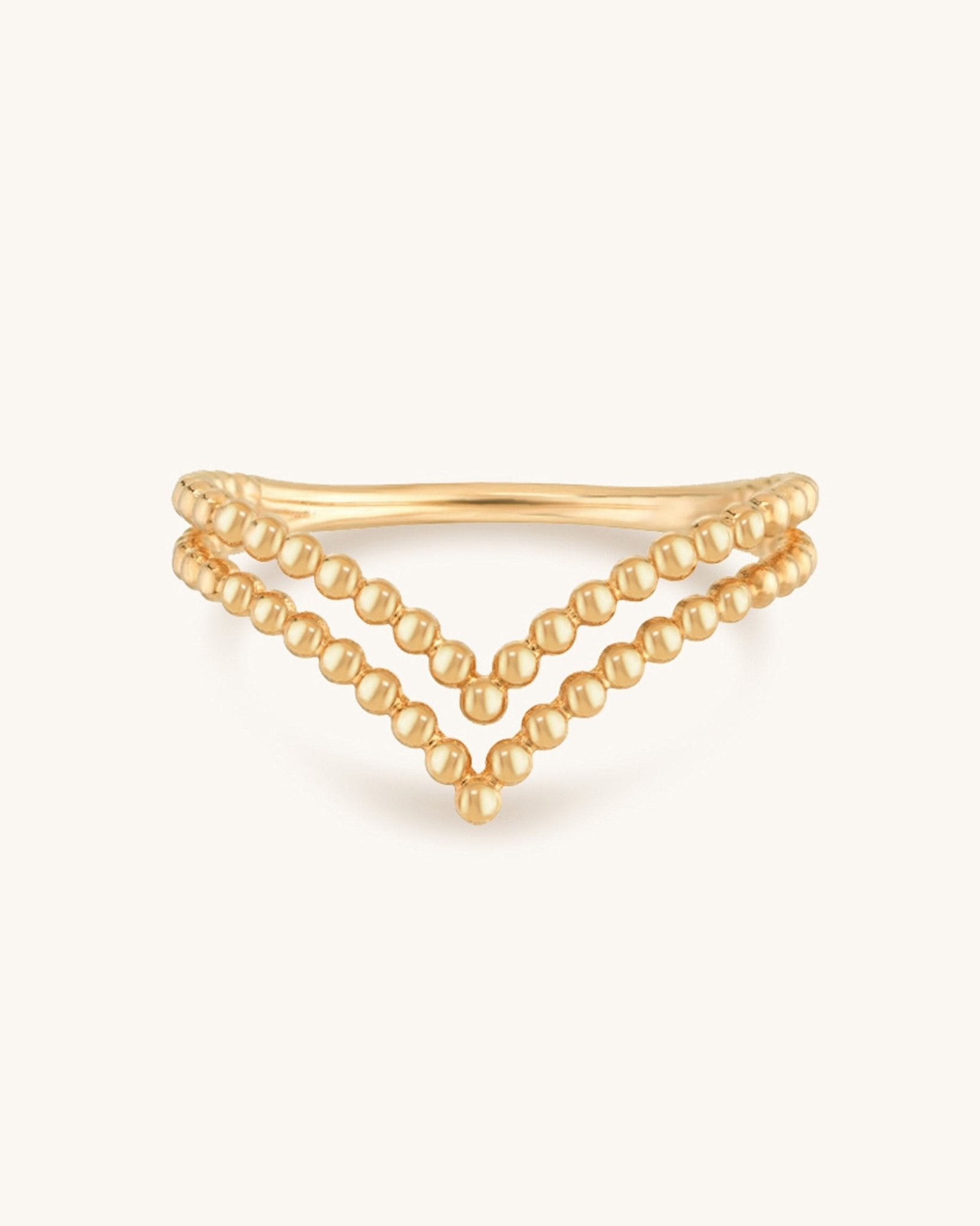 Double Solid Gold Beaded Wishbone Ring - Sparkle Society