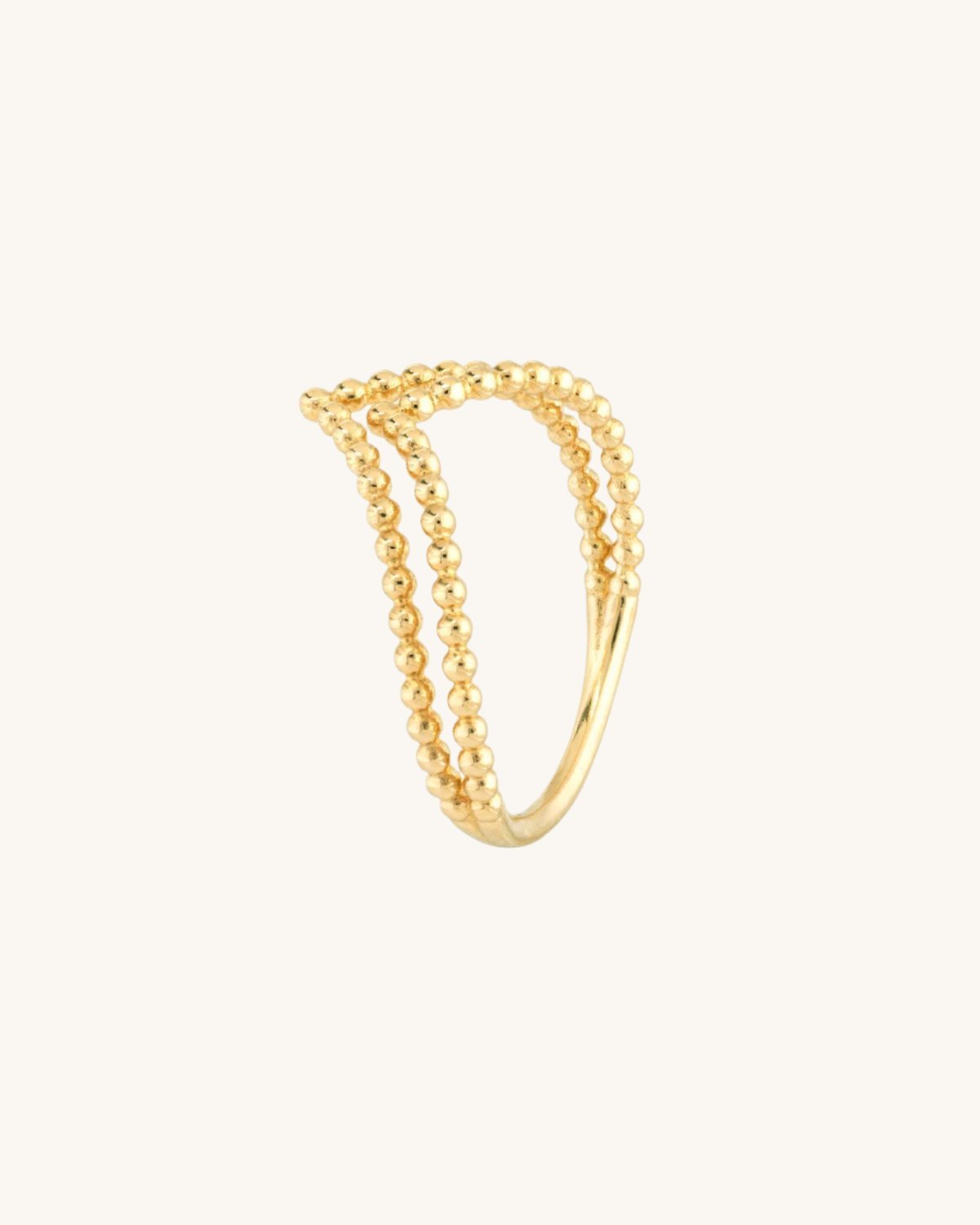 Double Solid Gold Beaded Wishbone Ring - Sparkle Society